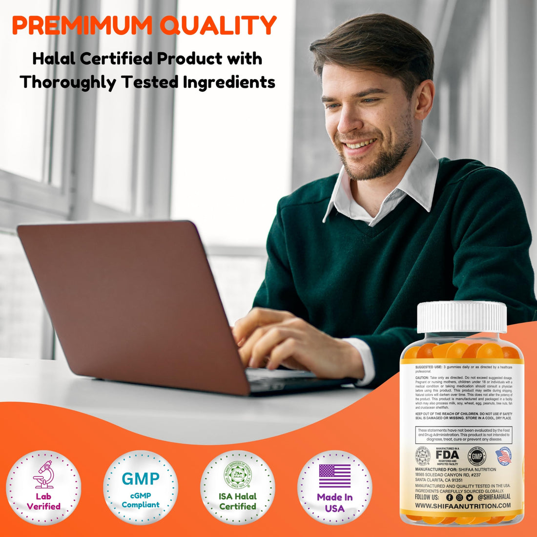 SHIFAA NUTRITION Vegan Omega 3 Gummies for Adults | No Fish Oil Burps | 60 Gummies | Plant Based w/Chia Oil, Algae | Omega 3 6 9 w/DHA, Vitamin C | for Brain, Cardiovascular & Immune Support Halal