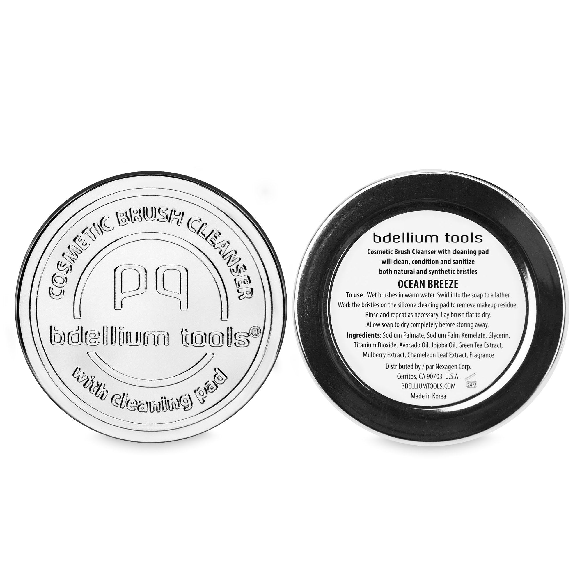 Bdellium Tools Cosmetic Brush Cleanser (Solid Brush Soap) with Cleaning Pad - Ocean Breeze Scent (Blue)