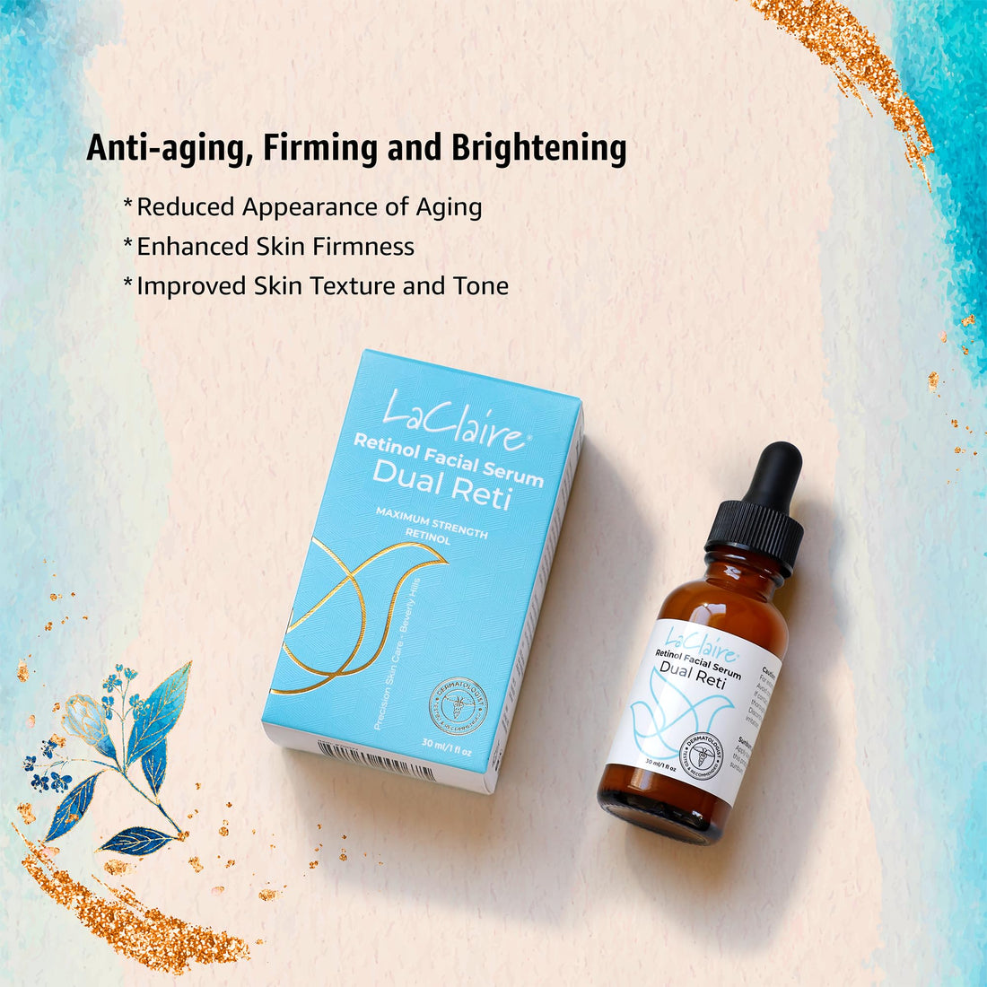 LaClaire Retinol Complex Face Serum, Anti-Aging, Brightening, Firming, Smoothing, 30 ml