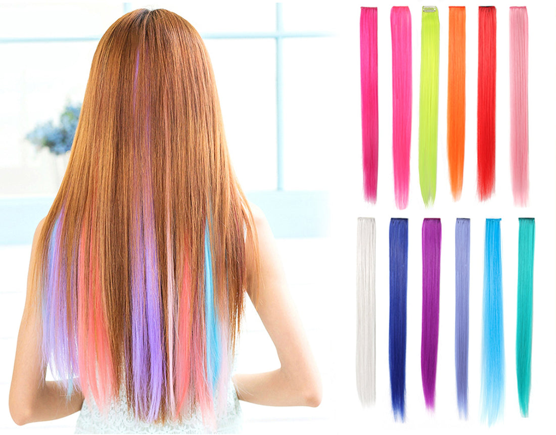 One Dor 23 Straight Colored Party Highlight Clip On In Hair Extensions 12 Multiple Colors (Full Color Set 12 Pcs)