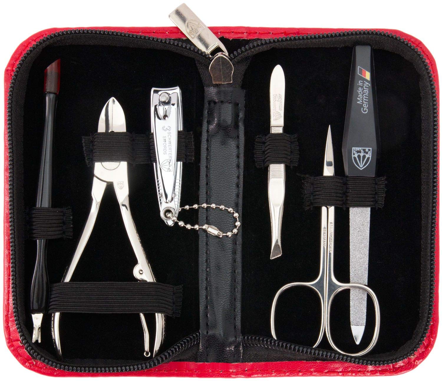 3 Swords Germany - brand quality 6 piece manicure pedicure grooming kit set for professional finger & toe nail care scissors clipper fashion leather case in gift box, Made in Solingen Germany (03706)