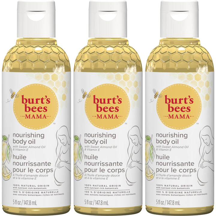 Burt's Bees Mama Nourishing Body Oil with Sweet Almond Oil and Vitamin E, Deep Hydrating Treatment, 100% Natural Origin, 5 Fl Oz (Pack of 3)