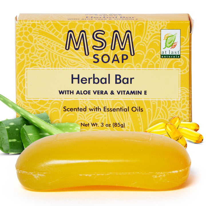 At Last Naturals MSM Soap Bar Body Soap for Women Fine Line and Wrinkle Reduction Herbal Moisturizer with Aloe Vera Vitamin E and Essential Oils Deep Cleansing for Sensitive Skin 3 Ounce (Pack of 1)