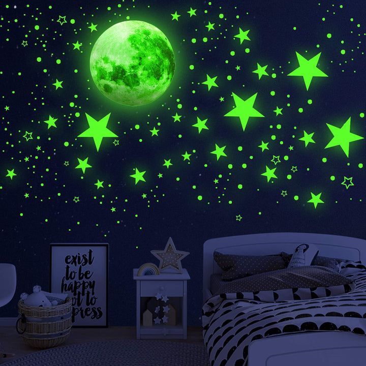 1086Pcs Glow in The Dark Stars, Glow in The Dark Moon for Ceiling Planets Space Wall Stickers Solar System Galaxy Wall Decals for Kids Boys Bedroom Living Room Decoration (Green)