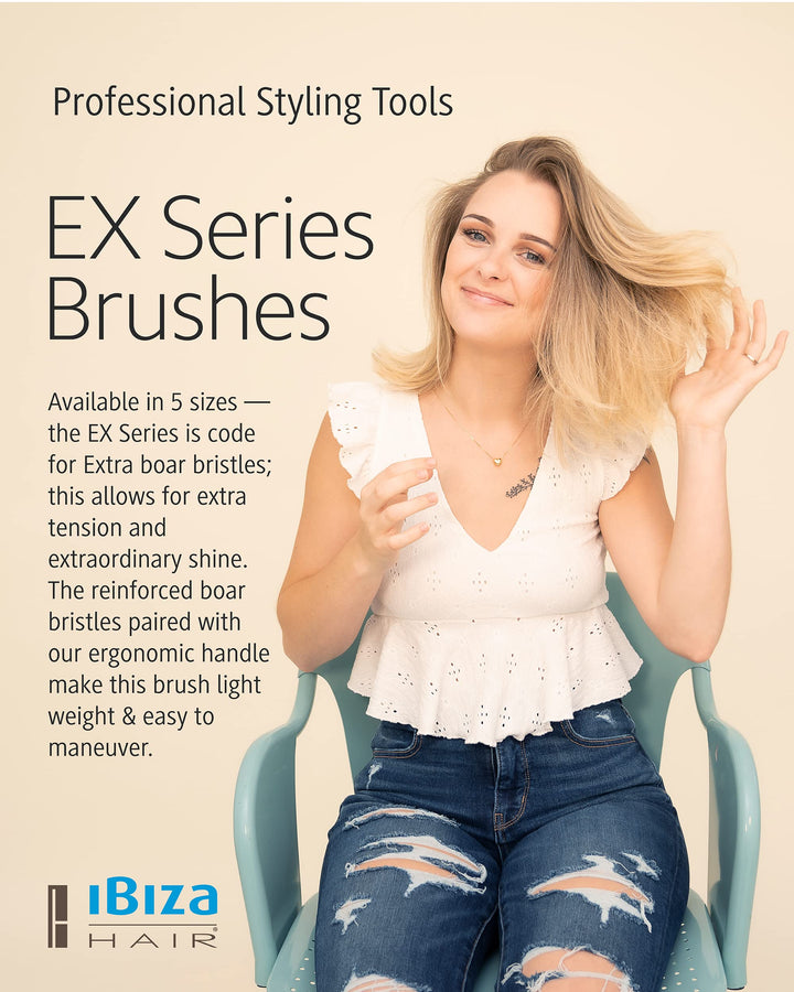 Ibiza Hair Professional Round Boar Hair Brush (EX2, 40mm), Lightweight with Reinforced Bristles & Cork Handle, For Bangs & Hair Lines, Add Texture & Shine for Short to Medium Hair