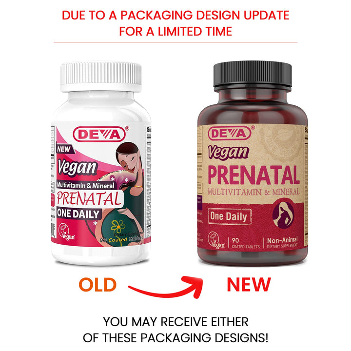 DEVA Vegan Prenatal Multivitamin and Mineral Supplement - Once-Per-Day Formula - Vitamins A, C, D, E, K, B Complex, with Folate & Chelated Iron - 90 Coated Tablets, 1-Pack