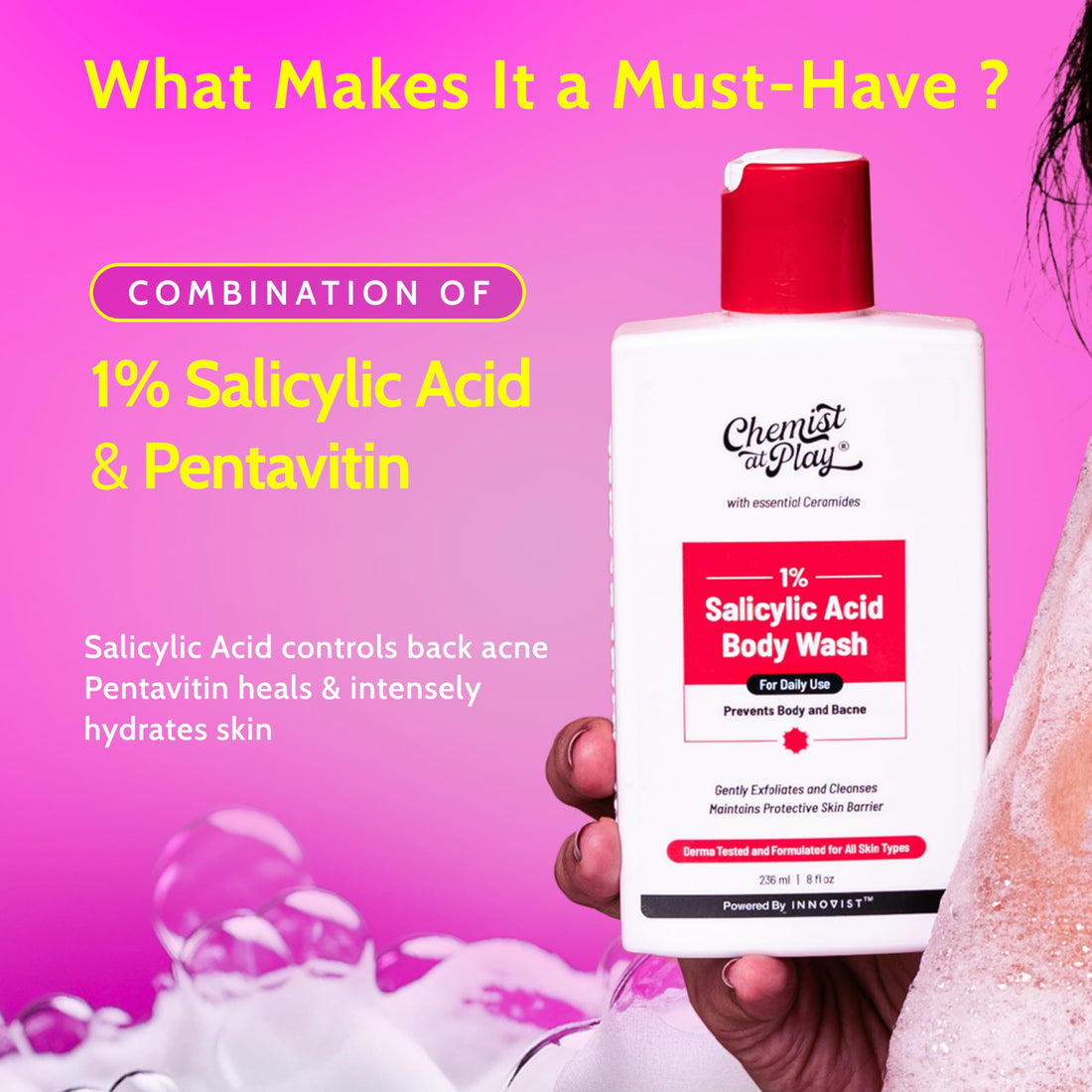 Chemist at Play 1% Salicylic Acid Body Wash Helps Prevent Back & Body Acne Smoothens Bumpy Texture | For Sweaty Oily Normal And Dry Skin | Paraben And SLS Free Suitable For Men And Women (7.9 Ounce)