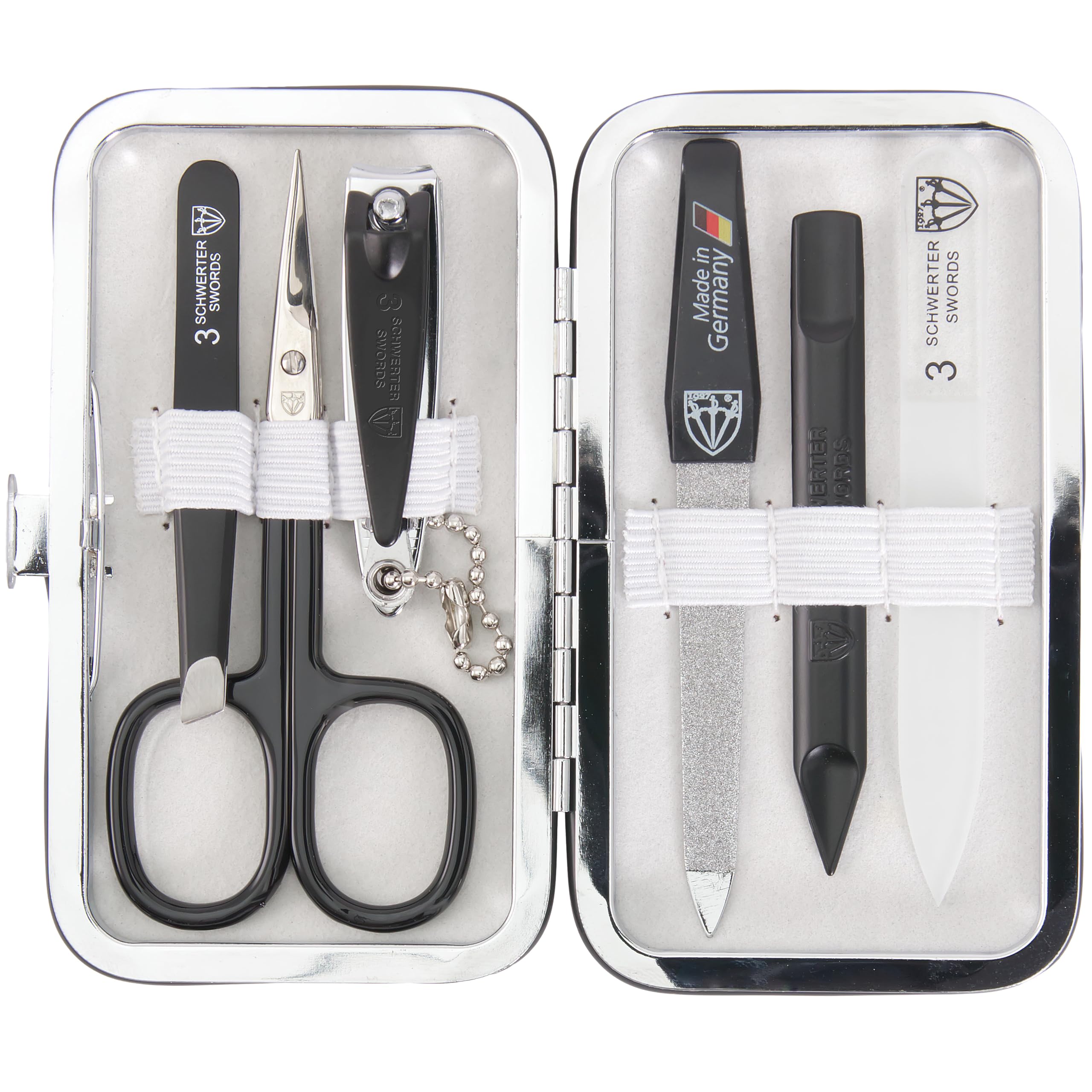 THREE SWORDS • Exclusive 6-Piece Manicure, Pedicure and Grooming set • Synthetic leather white • basic-standard quality