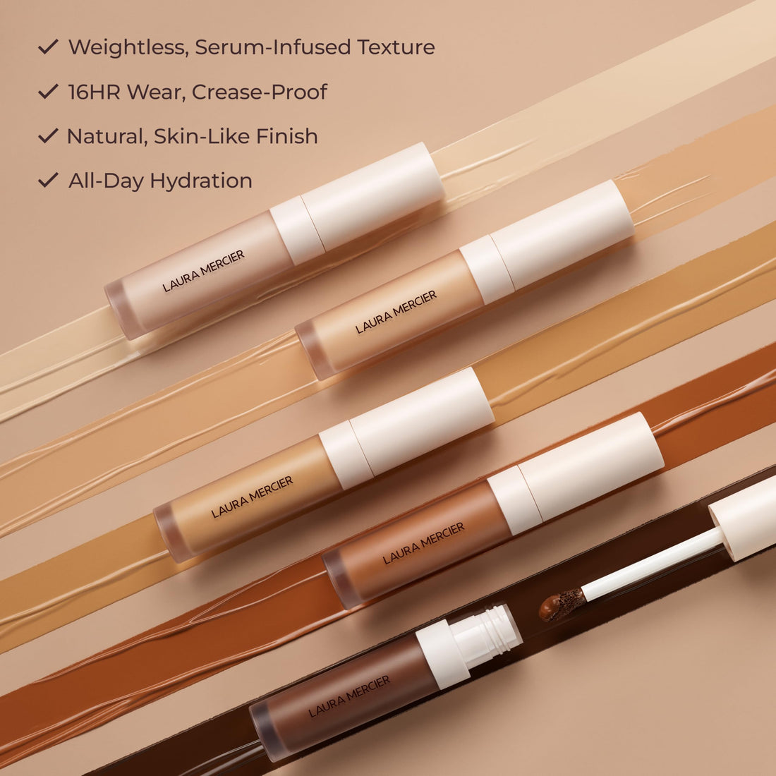 Laura Mercier Real Flawless Weightless Perfecting Serum Concealer, Long-Lasting, Waterproof, & Crease-Proof Wear, Buildable Coverage, Oil-Free, 4C1 - Medium to medium deep with very cool undertones