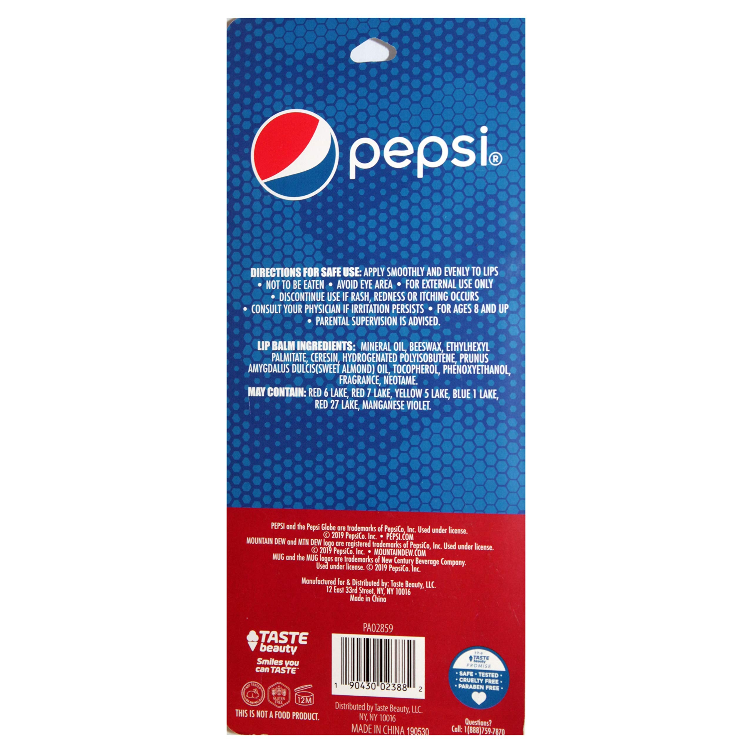 Taste Beauty (1) Party Pack Pepsi - 8pc Soda Flavored Lip Balm Sticks - Flavors: Cherry Vanilla, Mountain Dew, Mug Root Beer, Wild Cherry, Livewire, White Out, Diet - Net Wt. 0.12 oz Each Stick