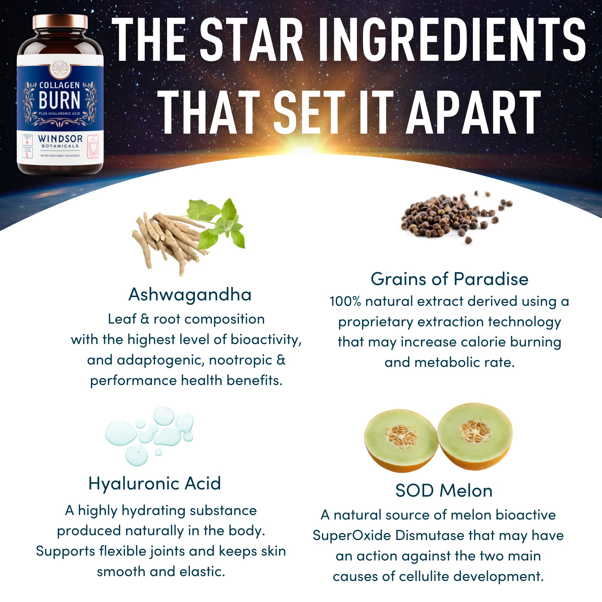 Thermogenic Multi Collagen Burn Capsules - Hydrating Hyaluronic Acid, Marine Collagen Supplements for Women and Men & Vitamin C - Hydrolyzed Collagen Complex 5 Types- 2-Pack, 180 Pills