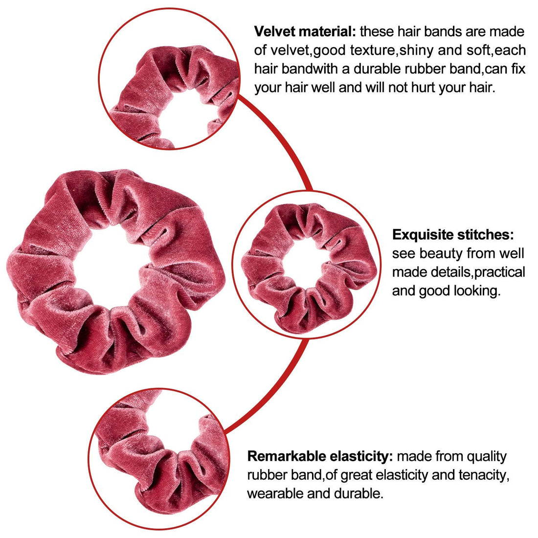 Whaline Blush Theme Hair Scrunchies Velvet Elastics Pink Lovers Scrunchy Bobbles Soft Hair Bands Hair Ties Hair Accessories For Women Or Girls (12 Blush)