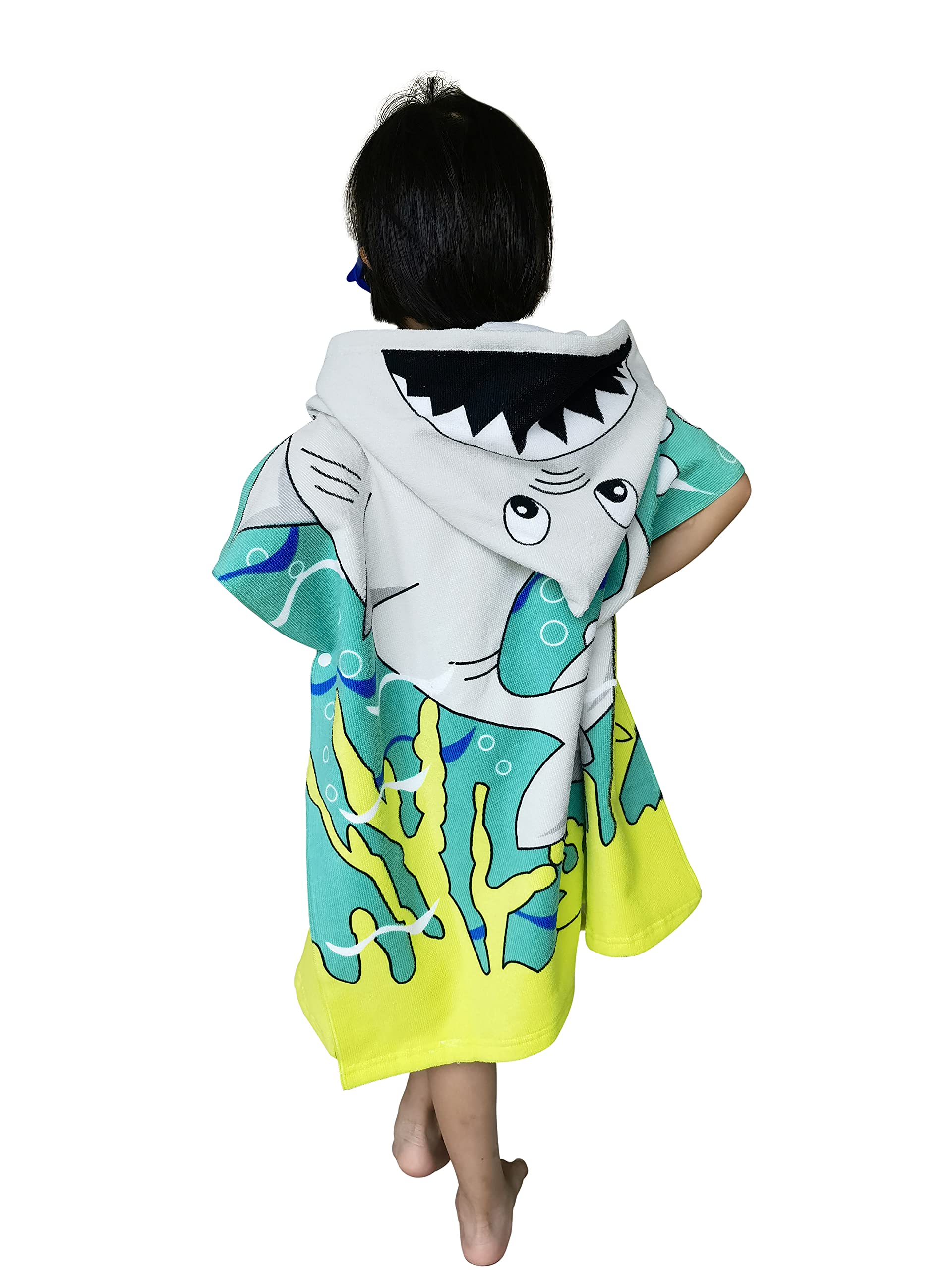 Athaelay Wearable Towel for Kids Toddlers Bath Pool Beach Swim Poncho Cover-ups Swimwear for Little Boys Girls, Shark Theme with Bag