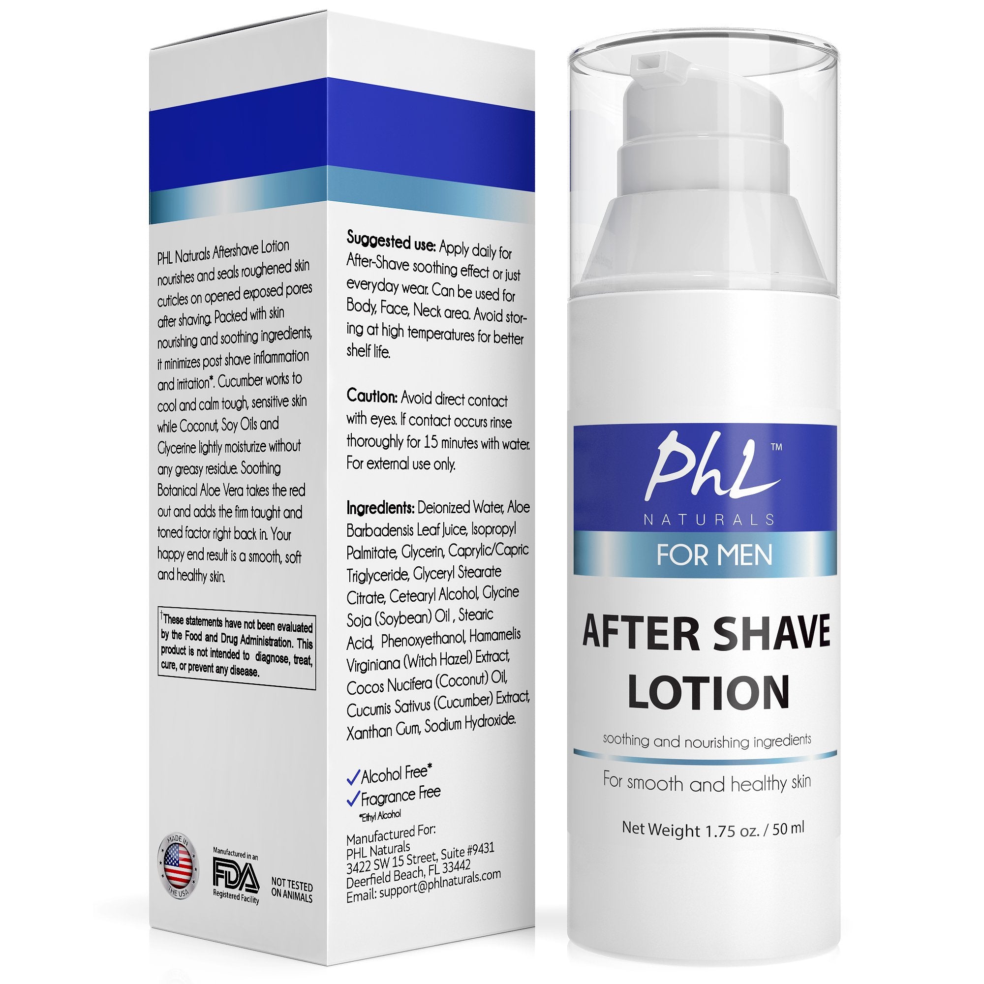 PhL Naturals Unscented Natural After Shave Lotion for Men - Soothes Irritation from Shaving, Moisturizes and Repairs Skin, Prevents Razor Burn, Leaves Skin Feeling Smooth and Soft 1.75 oz
