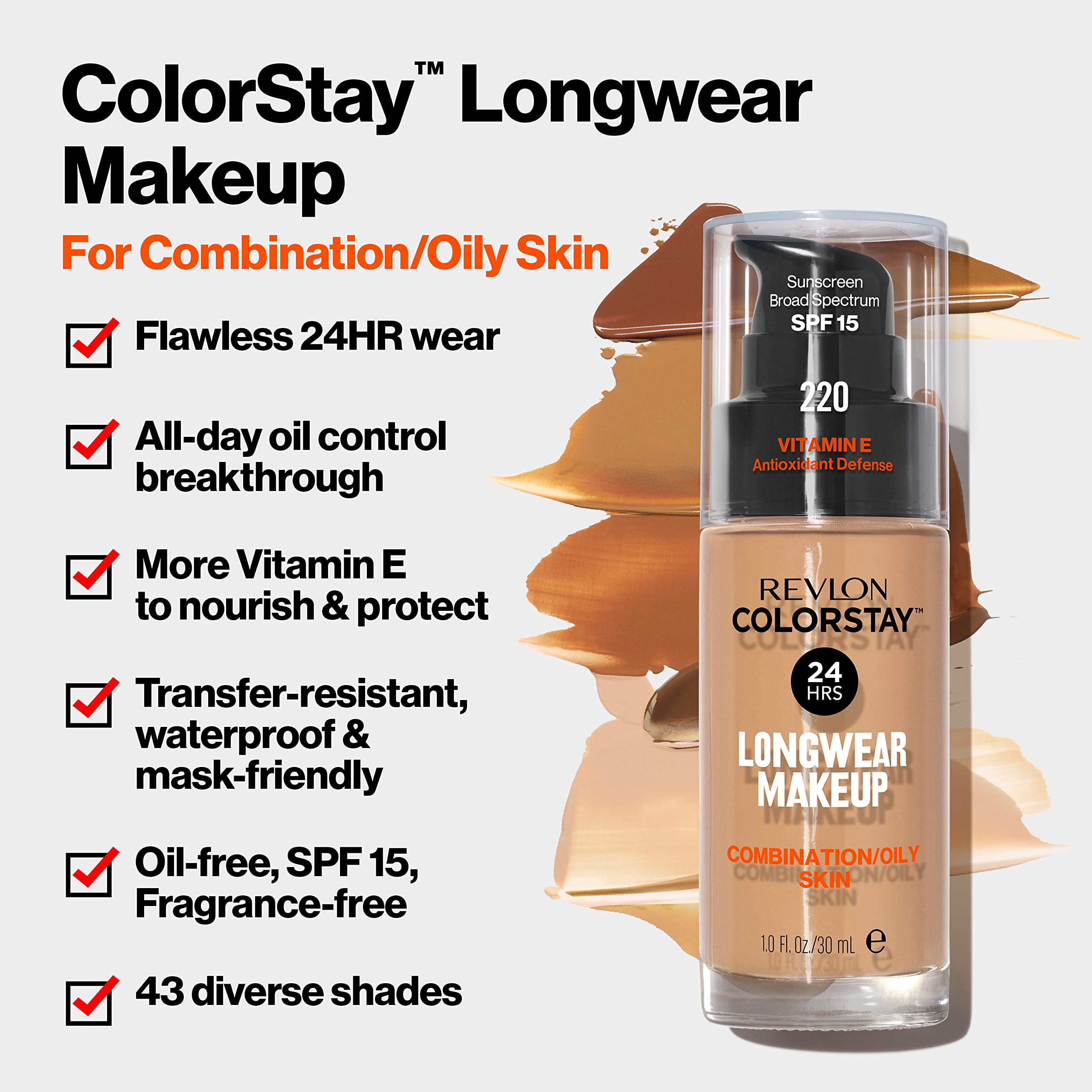 Revlon Colorstay SPF 15 Makeup Foundation for Combination/Oily Skin, Mahogany, 1 Fl Oz