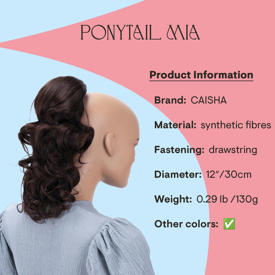 PRTTYSHOP Hair Piece Pony Tail Extension Draw String Voluminous Curly Heat-Resisting 14 reddish brown # 6A PH203