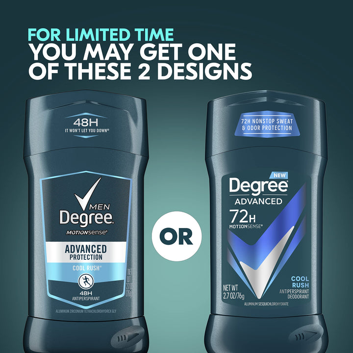 DEGREE Men Antiperspirant Deodorant 48Hour Protection Deodorant for Men oz 4 Count, Cool Rush, 2.7 Ounce