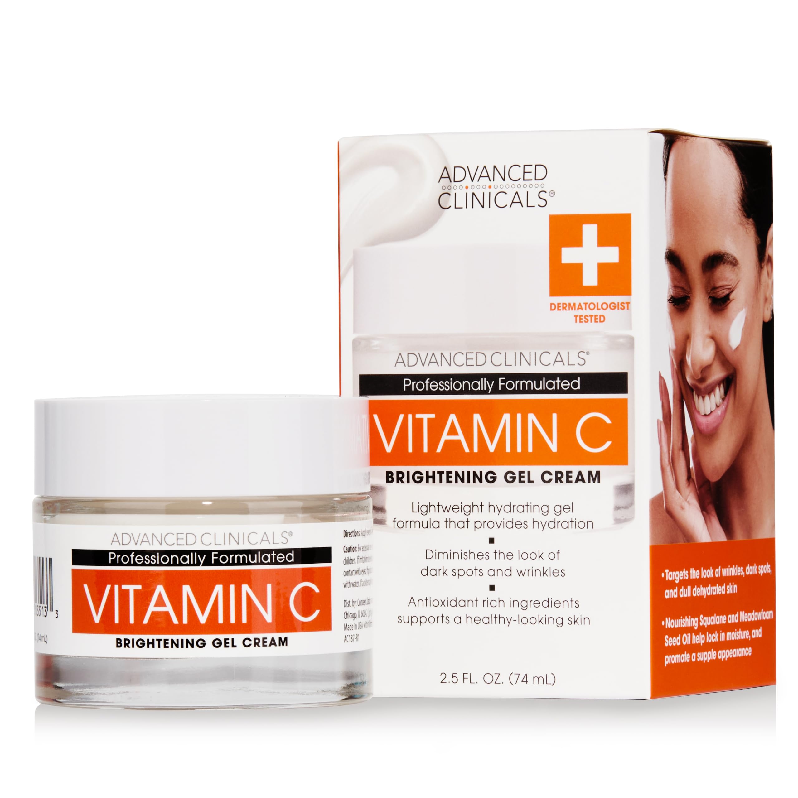 Advanced Clinicals Vitamin C Face Cream Moisturizer Skin Care Facial Lotion, Potent Vitamin C Gel Cream For Face Targets Dry Skin, Age Spots, Wrinkles, Hyperpigmentation, & Sun Damaged Skin, 2.5 Fl Oz
