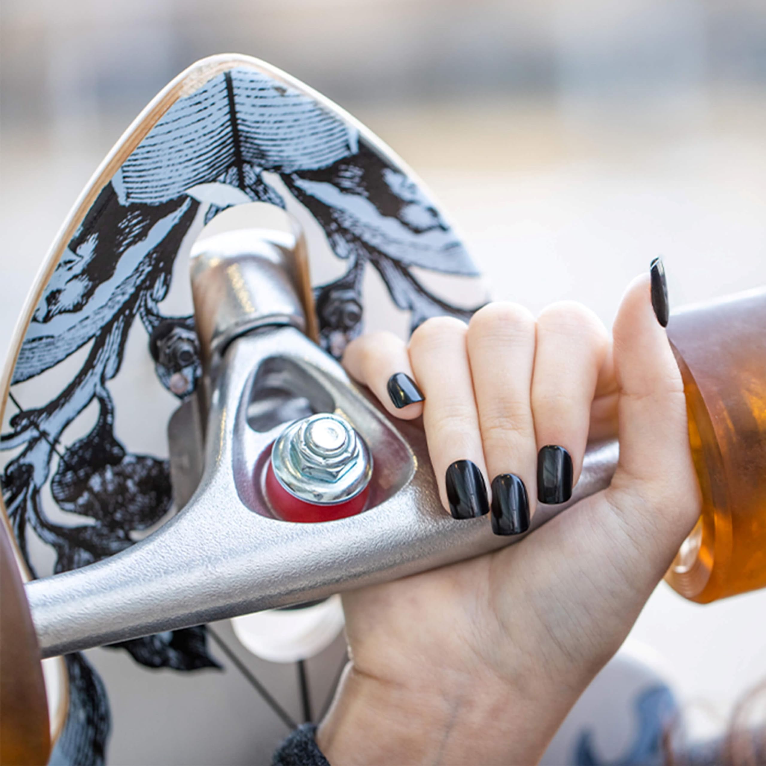 KISS Gel Fantasy Ready-to-Wear Press-On Gel Nails, ââ‚¬Å“Aim Highââ‚¬Â, Short, Black, Nail Kit with 24 Mega Adhesive Tabs, Pink Gel Glue, Manicure Stick, Mini File, and 28 Fake Nails