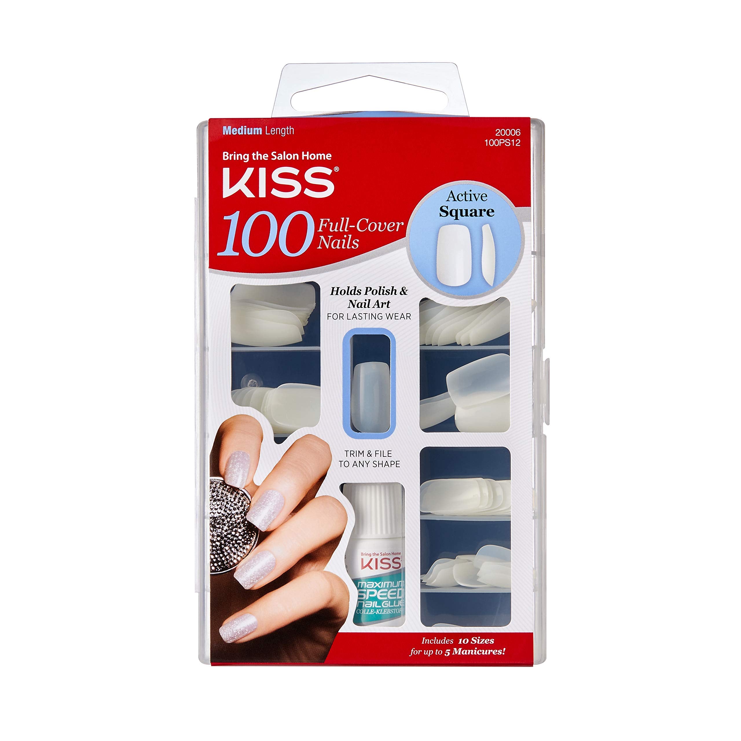 Kiss 100 Full Cover Nails Active Square (3 Pack)
