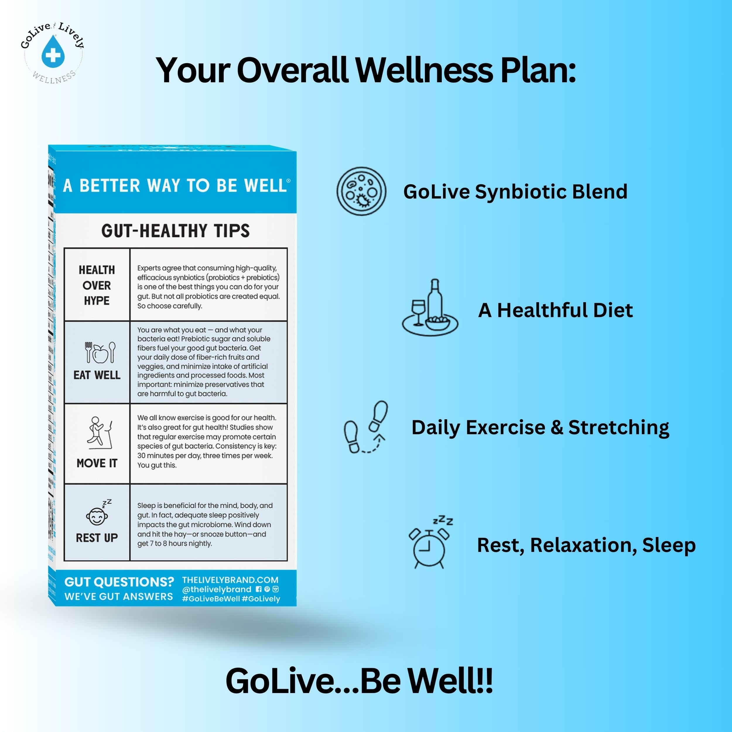 GoLive Prebiotic & Probiotic for Women, Men, Kids. Flavor-Free, Sugar-Free, Synbiotic Powder w/ GOS, L-Glutamine, Vitamin D3, Electrolytes. For Gut Health, Digestion, Metabolism, Immunity 15-50B CFUs.