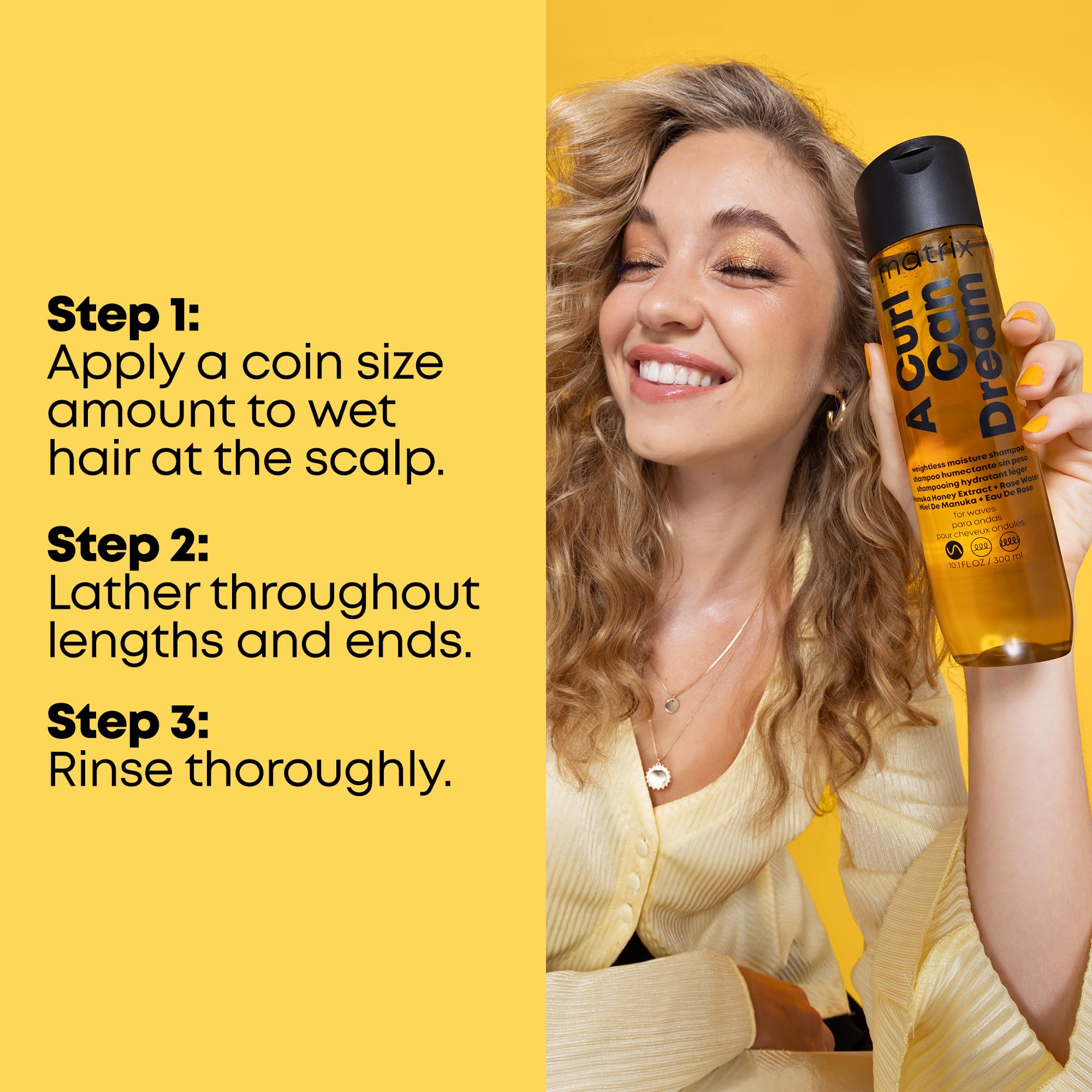 MATRIX A Curl Can Dream Weightless Moisture Shampoo | For Wavy Hair | All Day Frizz Control | With Manuka Honey Extract and Rose Water | Silicone Free | Luxury Salon Shampoo