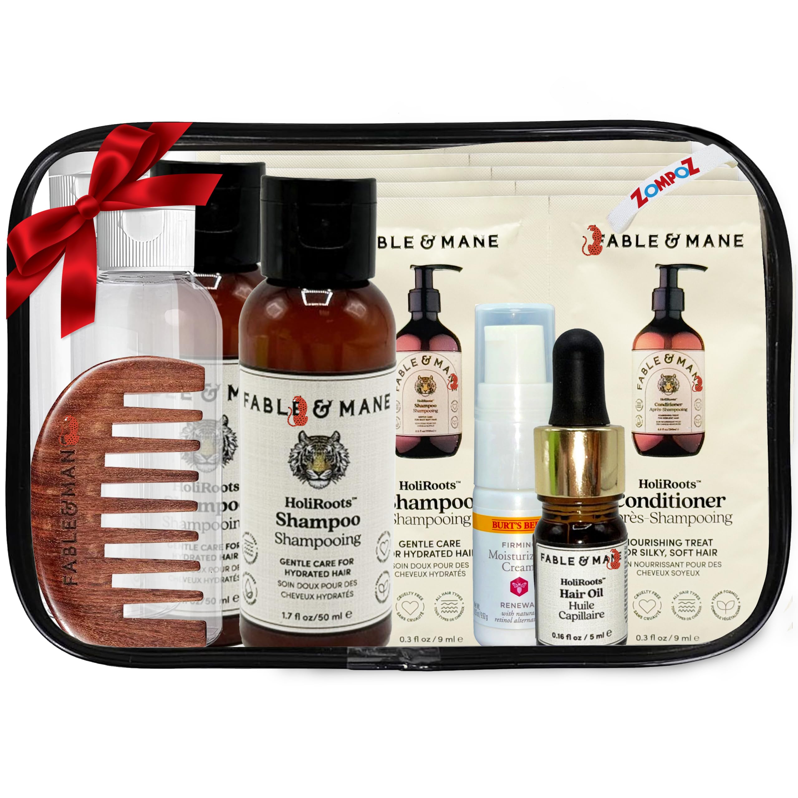 Hair Care Travel Set, 14 Pc Mini Hair Care Travel Kit Gift Set, Vegan Travel Size Items in Reusable Zipper Bag, Hydrating Shampoo, Conditioner, Hair Oil, Brush, Comb, Cream and Refillable Bottles