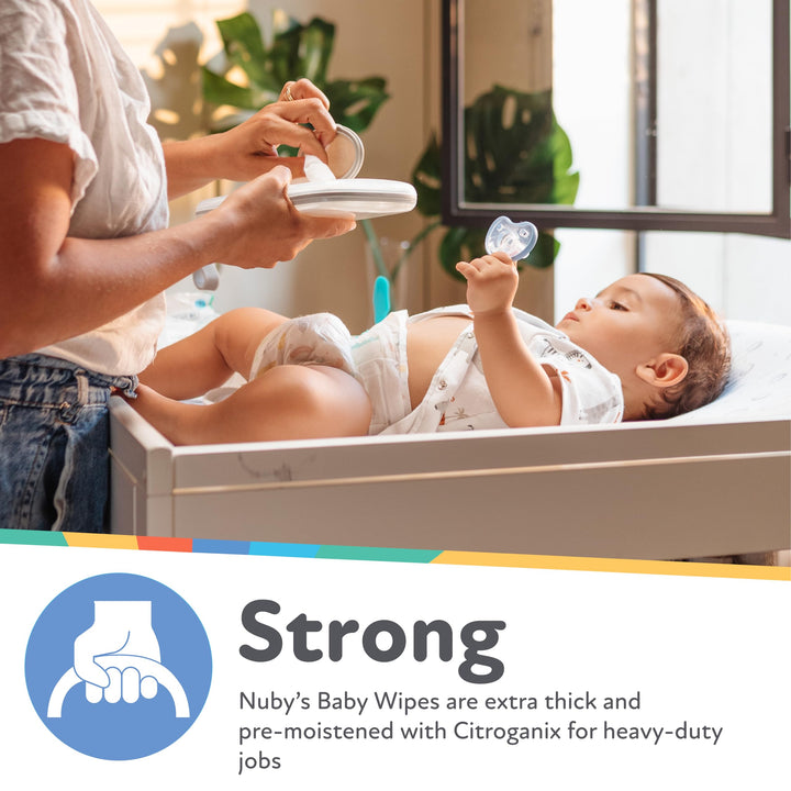 Nuby Soothing Baby Wipes Naturally Inspired with Chamomile Aloe and Citroganix (Fragrance Free/Extra Thick), Unscented, 64 Count