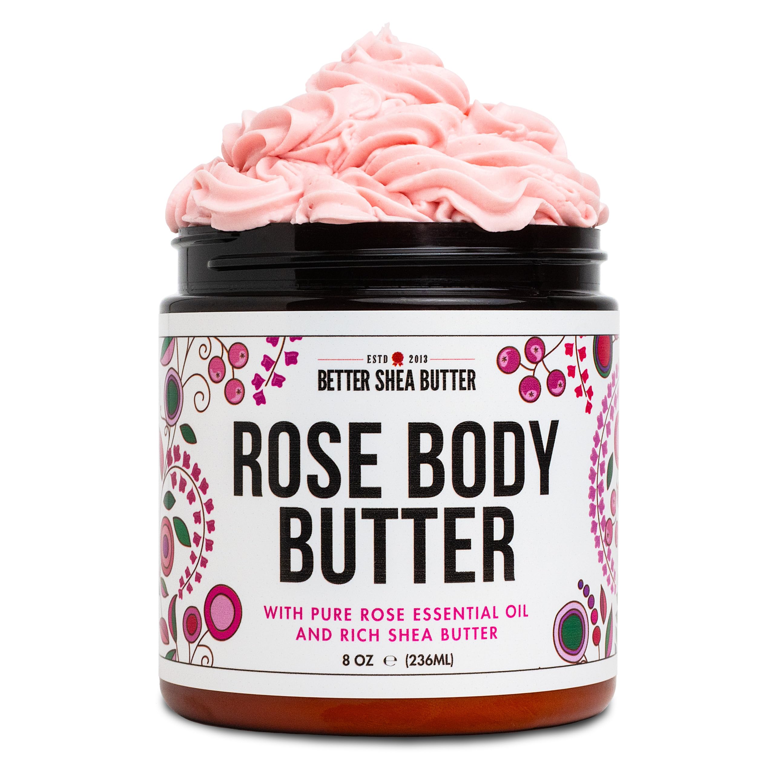 Rose Body Butter for Dry Skin with Whipped Shea Butter and Pure Essential Oil | Ultra Hydrating Rose Lotion for Women | All Natural Moisturizer with No Synthetic Fragrances