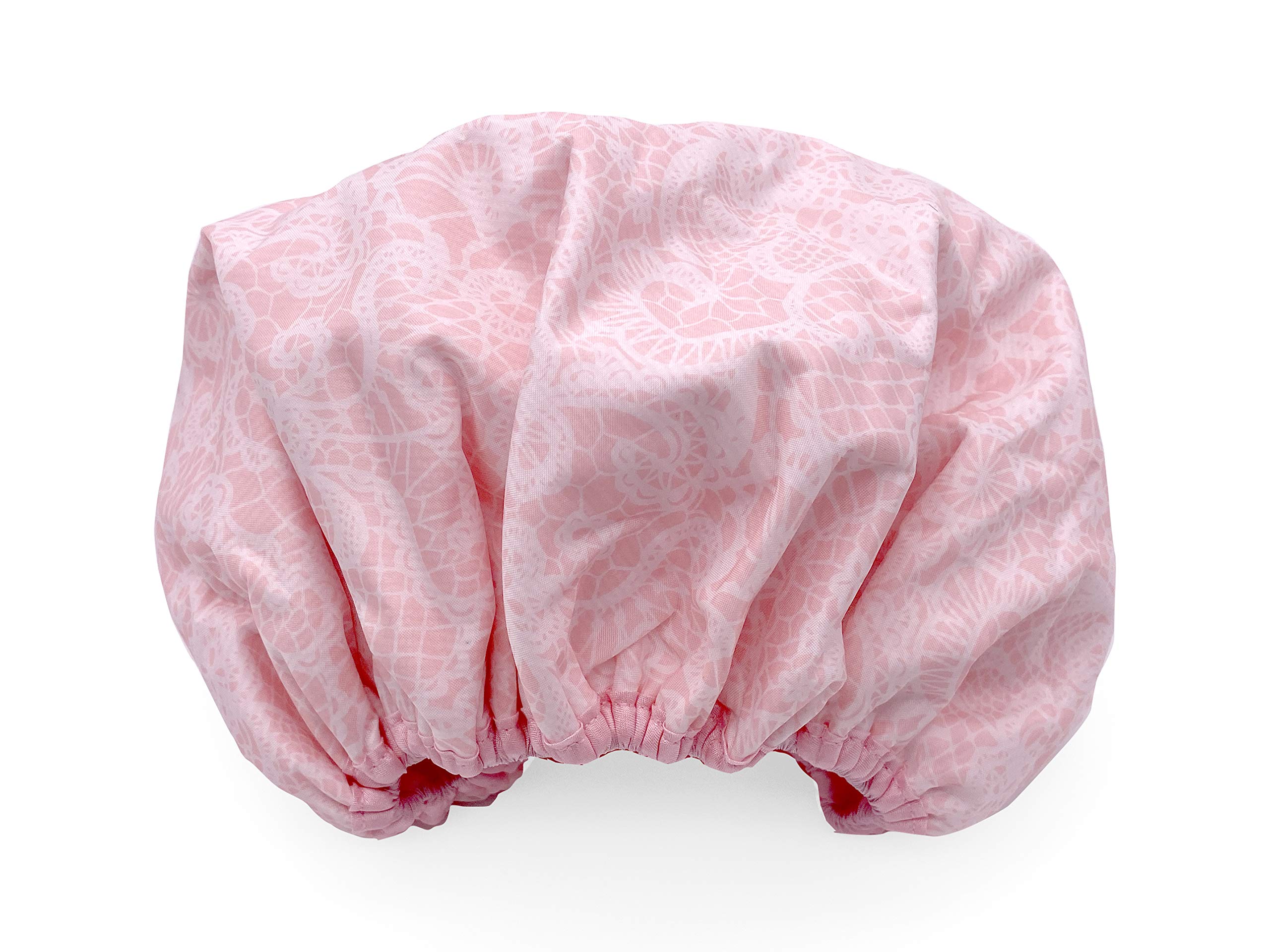 Betty Dain Socialite Collection Terry Lined Shower Cap, Waterproof Nylon Exterior, Reversible Design for Shower or Sleeping Cap, Oversized for All Hair Lengths, Elasticized Hem, Pretty In Pink Lace