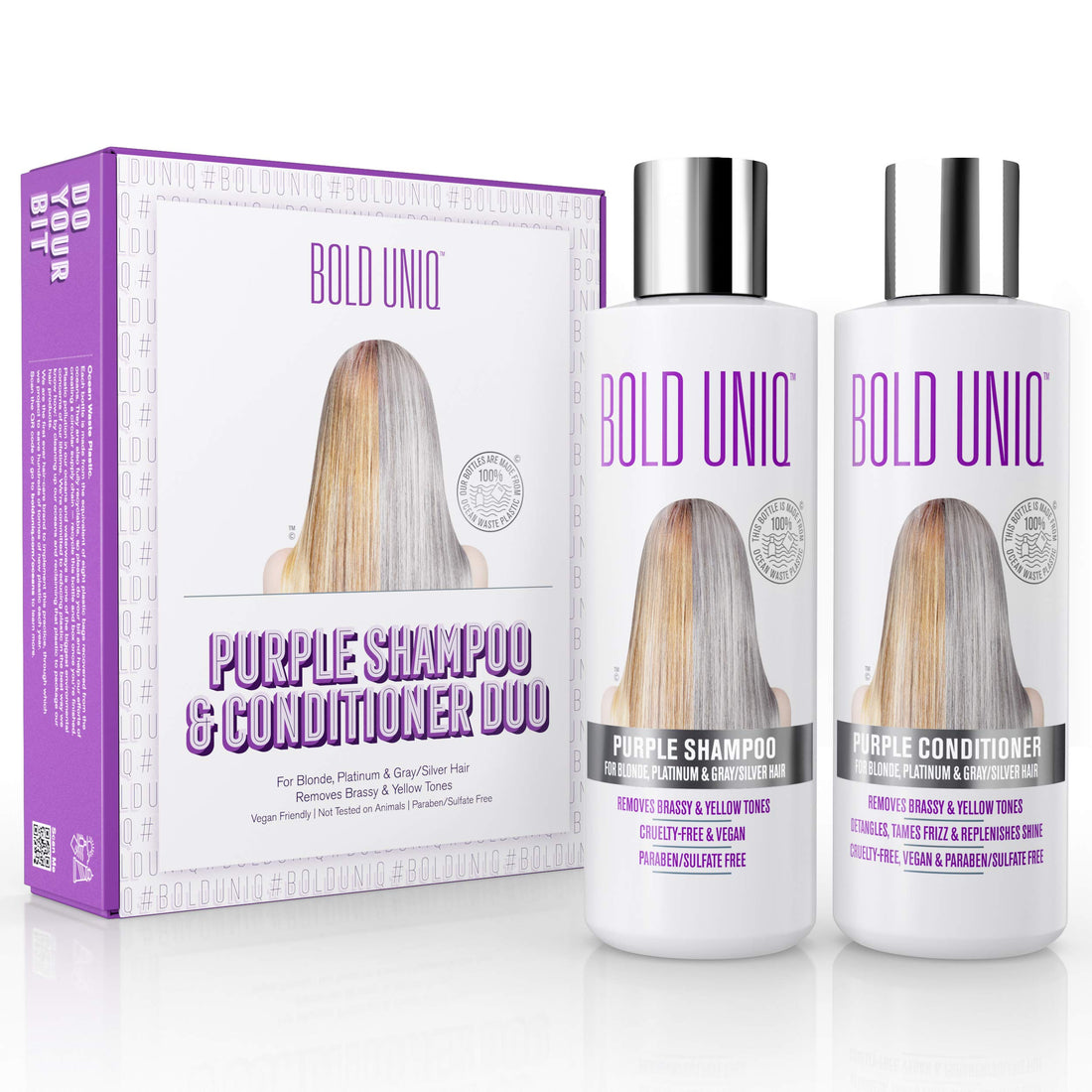 Purple Shampoo & Conditioner for Blonde Hair Set. Removes Brassy Yellow Tones. for Blonde, Platinum, Ash, Silver & Grays. Moisturizes Dry & Damaged Hair. Paraben & Sulfate Free, Cruelty Free & Vegan