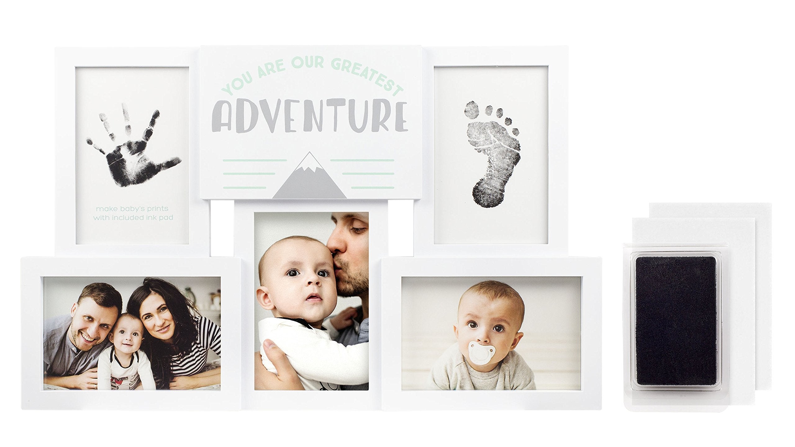 tiny ideas You Are Our Greatest Adventure Collage Keepsake Photo Frame, Baby Keepsake Picture Frame, DIY Baby's Handprint and Footprint Kit, Gender Neutral Nursery Wall Decor, White