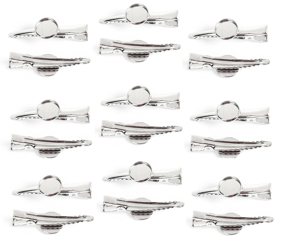 JGFinds Silver Tone Barrette Hair Clips with Cabochon Setting for DIY Crafts & Hair Accessories, 20 Pack for DIY Arts & Crafts