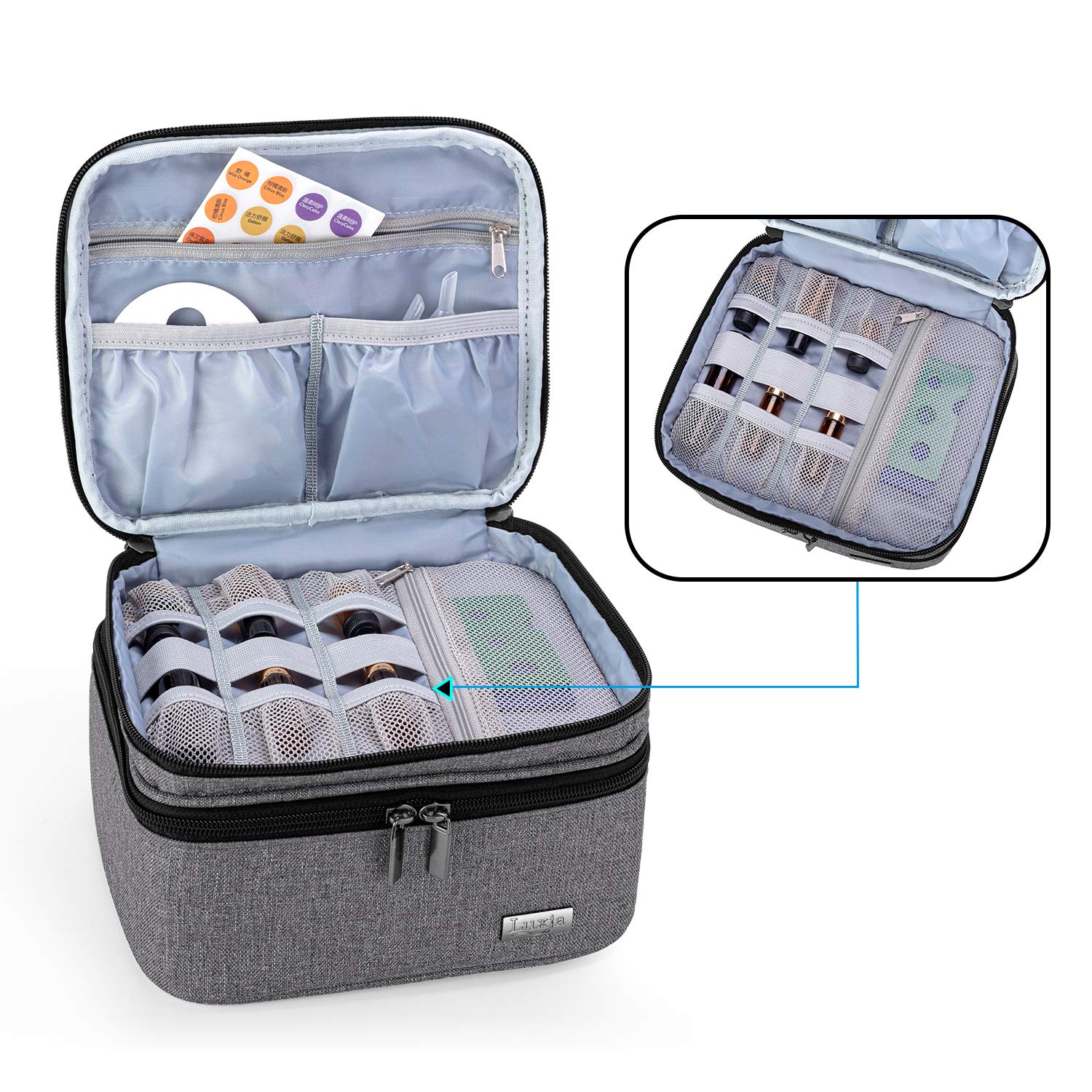 Luxja Essential Oil Carrying Case - Holds 30 Bottles (5ml-30ml, Also Fits for Roller Bottles), Double-Layer Organizer for Essential Oil and Accessories, Gray (Bag Only)