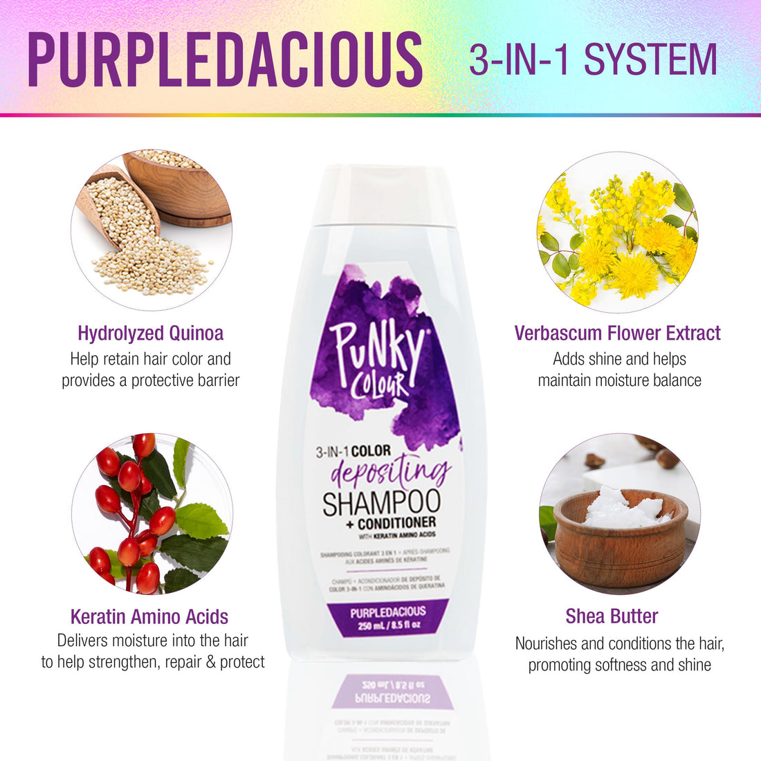 Punky Colour 3-in-1 Color Depositing Hair Cleanser & Conditioner, 8.5 fl oz. (Purpledacious)