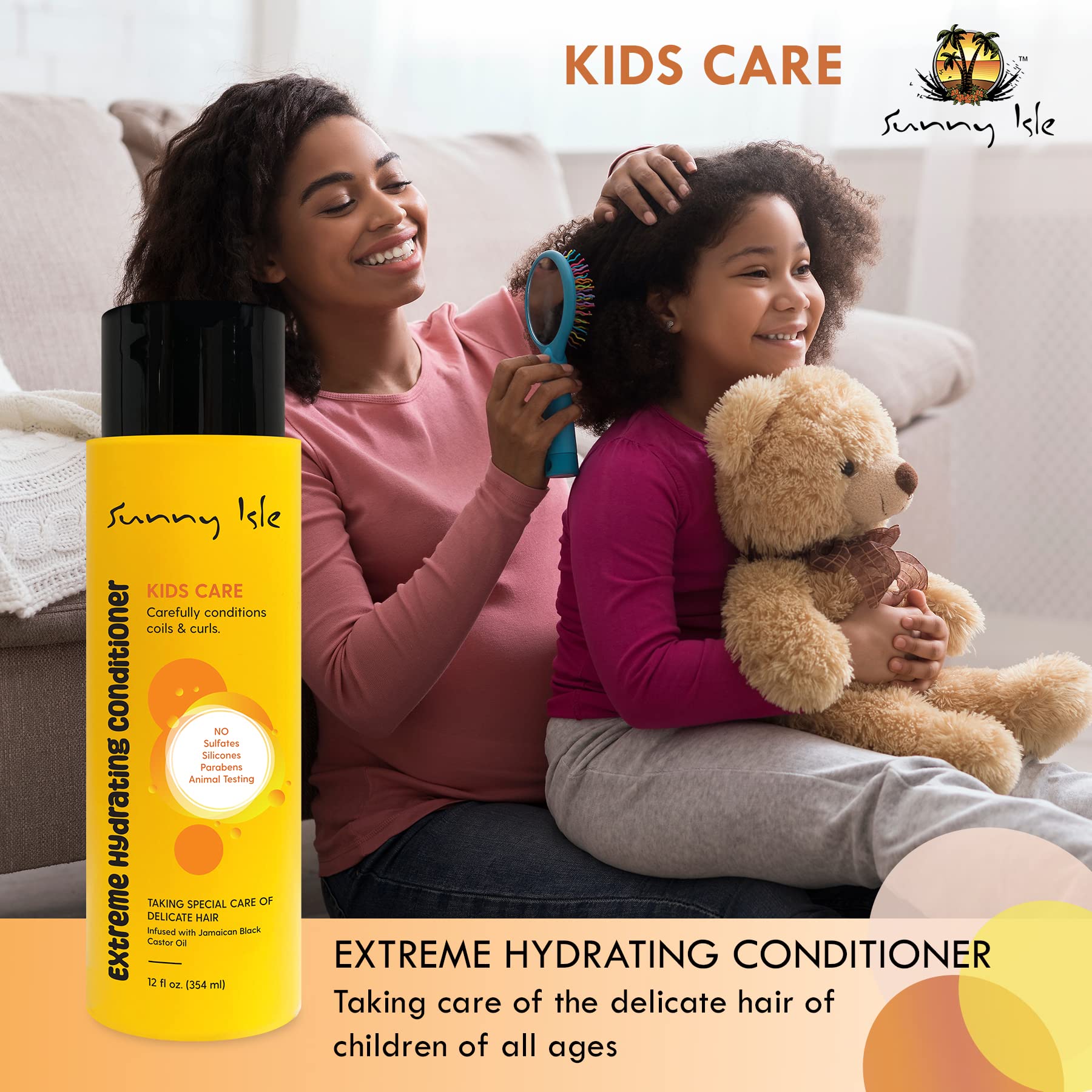Sunny Isle Kids Care Extreme Hydrating Conditioner 12oz | Gentle Care Conditioner for Children's Coils, Waves & Curls | Infused with Jamaican Black Castor Oil | Paraben FREE