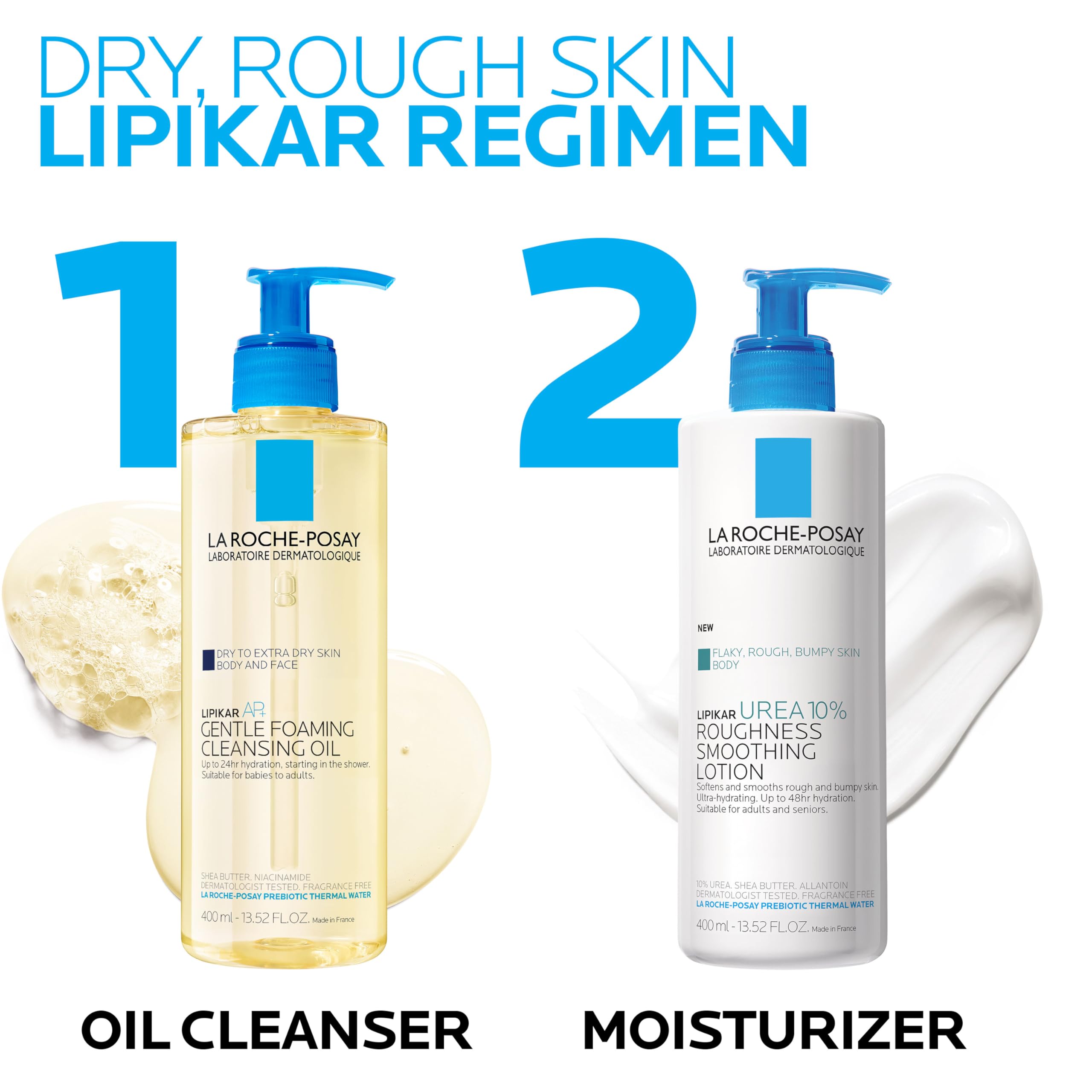 La Roche-Posay Lipikar Urea 10% Roughness Smoothing Lotion, Body Lotion For Dry Skin With 10% Urea + Shea Butter + Allantoin, Rough And Bumpy Skin Lotion, Softens & Smooths Skin With 1 Application