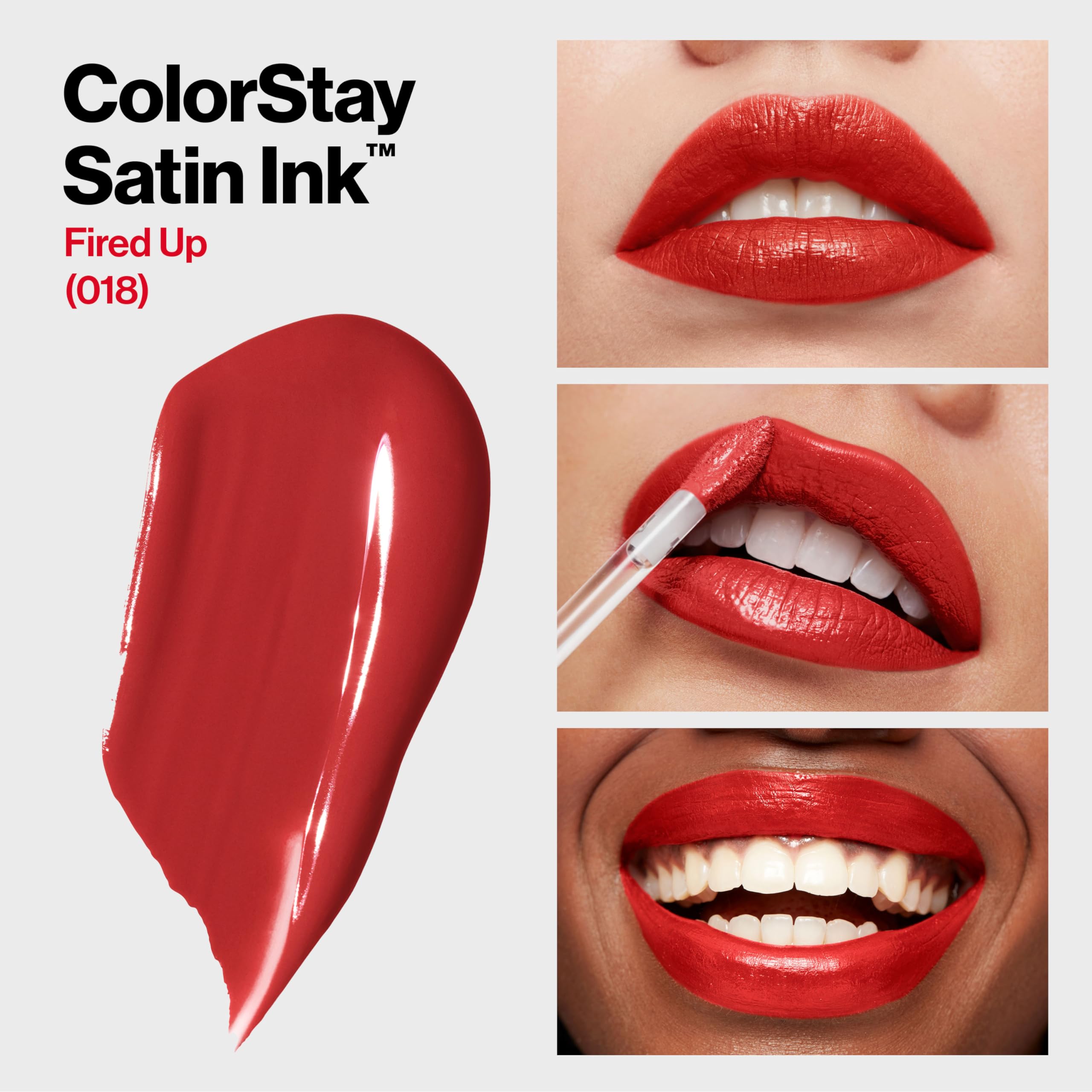 Revlon ColorStay Satin Ink Liquid Lipstick, Longwear Rich Lip Colors, Formulated with Black Currant Seed Oil, 018 Fired Up, 0.17 fl. oz.