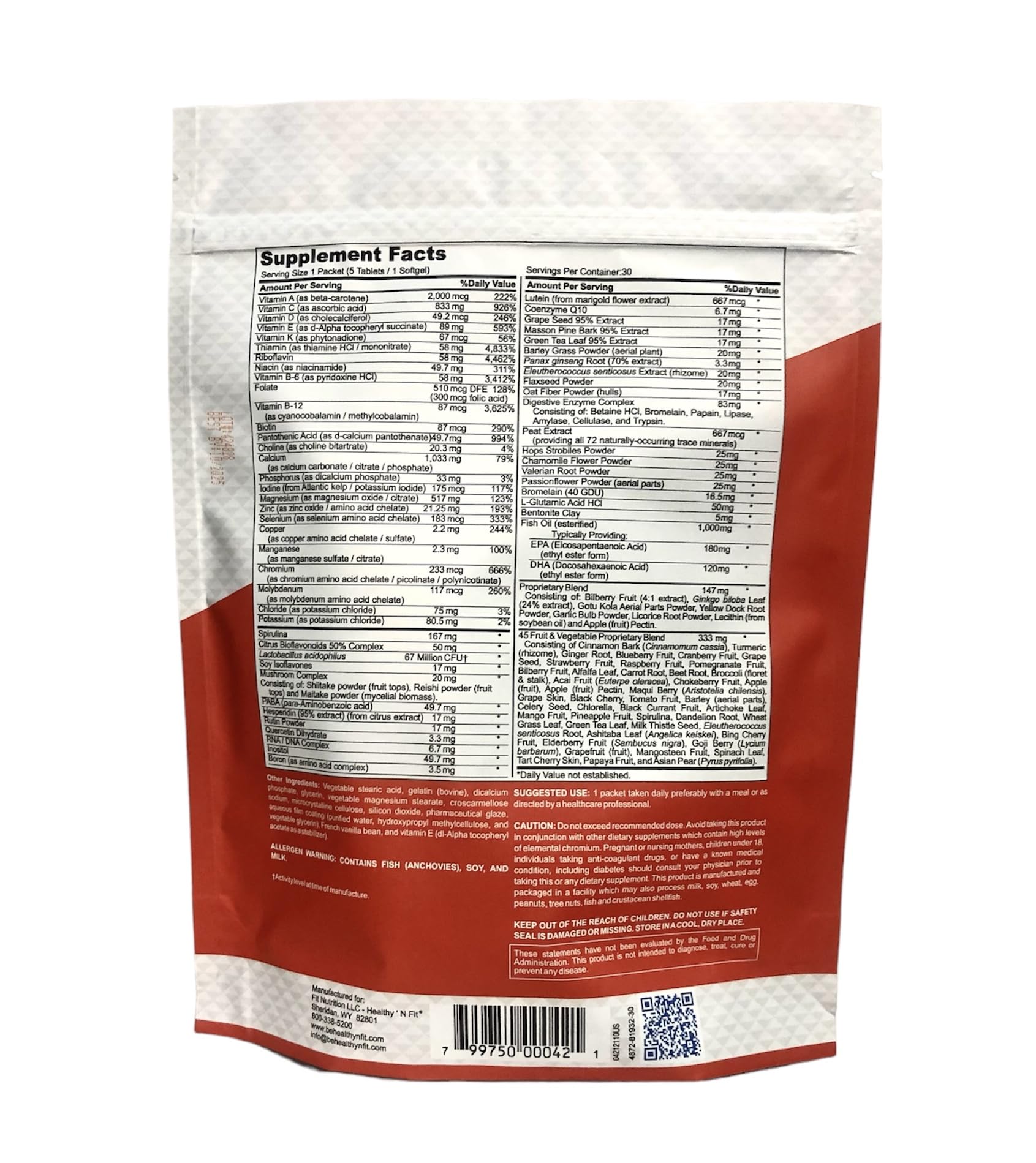 Healthy 'N Fit NUTRI Pack - 30 Day Pkt -One Pack Daily, Multivitamin All-in-One Packets