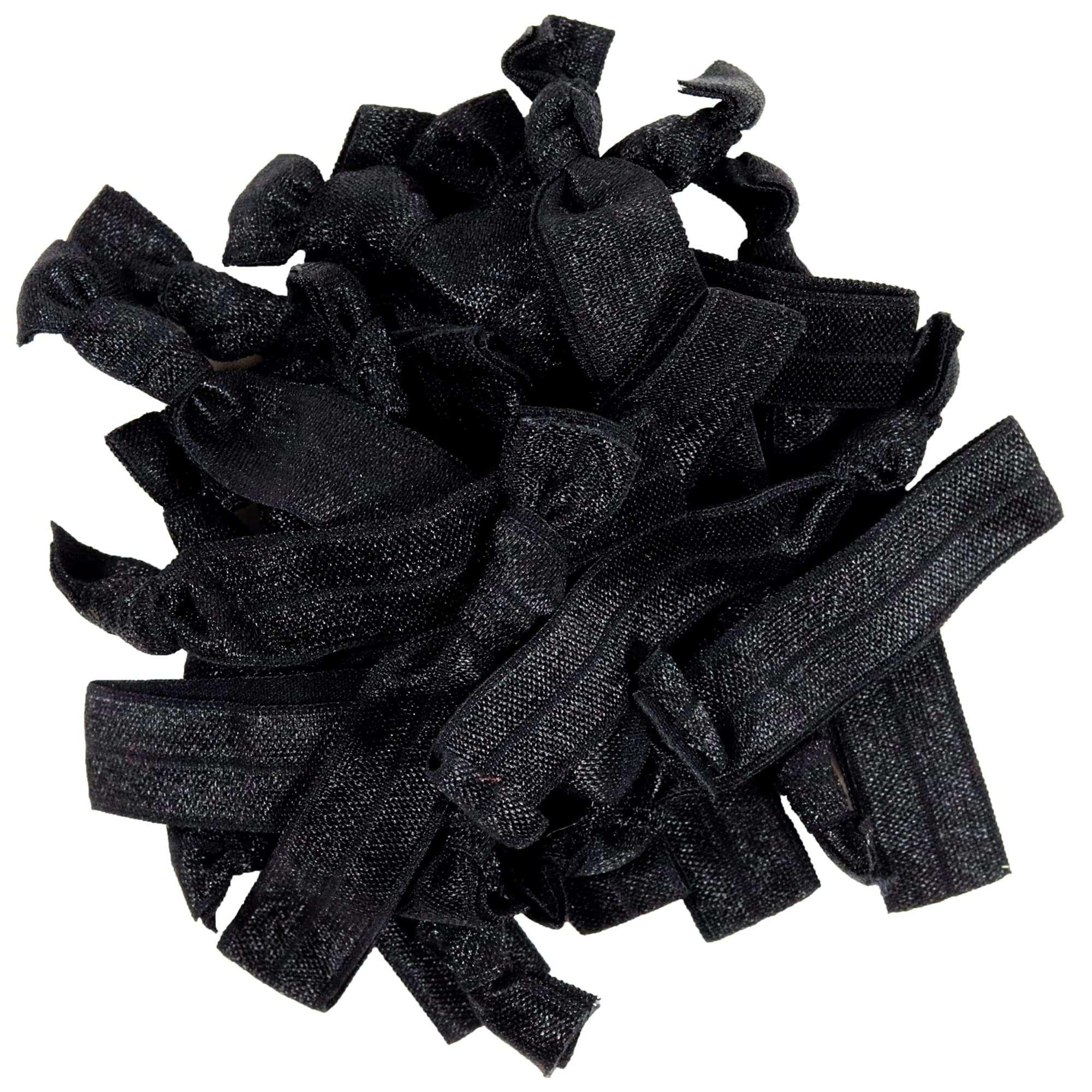 50 Pack : Black Hair Ties No Crease Ponytail Holders (Available in Lots of Pack Quantities) - Ouchless Elastic Styling Accessories Pony Tail Holder Ribbon Bands - By Kenz Laurenz (50 Pack)