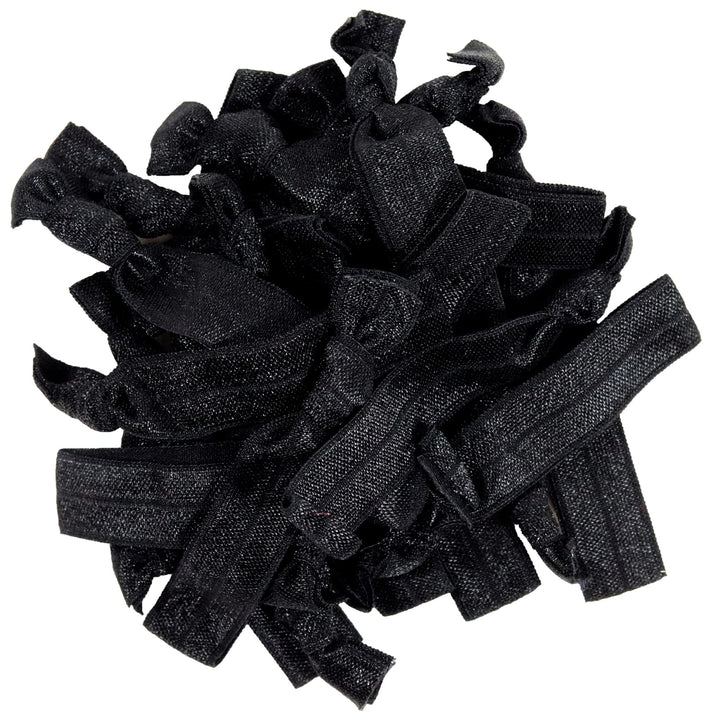 50 Pack : Black Hair Ties No Crease Ponytail Holders (Available in Lots of Pack Quantities) - Ouchless Elastic Styling Accessories Pony Tail Holder Ribbon Bands - By Kenz Laurenz (50 Pack)
