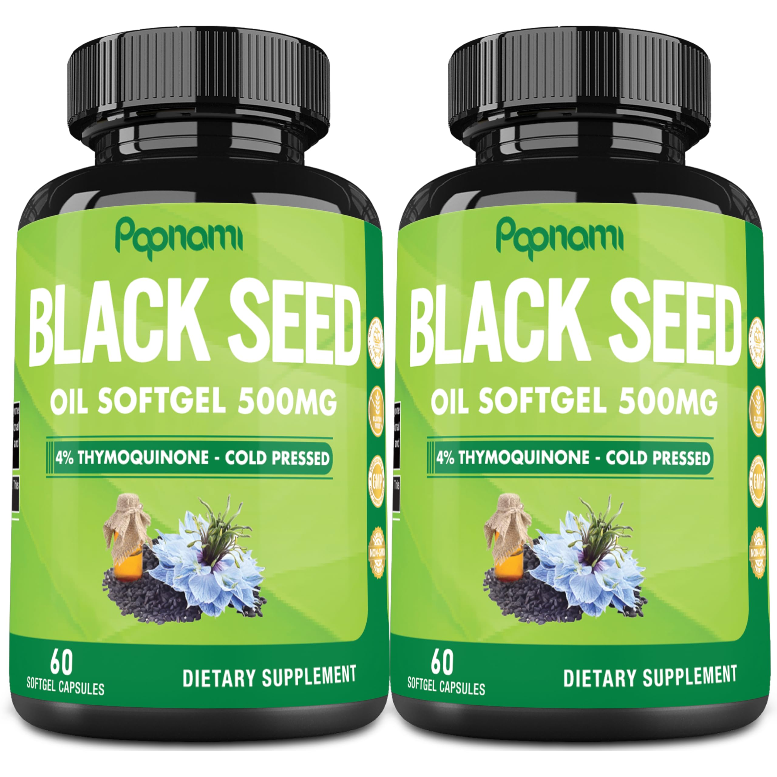 Premium Black Seed Oil Softgel Capsules - 2 Packs 60 Counts 500mg - 4 Month Supply for Immunity, Circulation, Digestive, Skin, Hair & Body Management