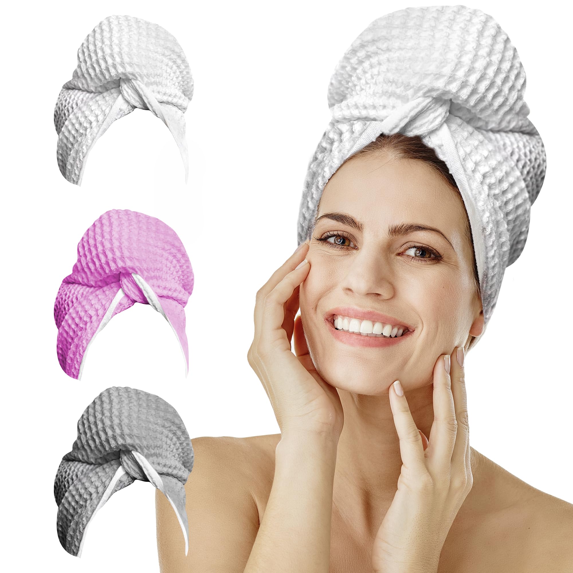 Premium Hair Towel for Drying Medium and Long Hairstyles - Easily Dry, Wrap and Twist - Color White