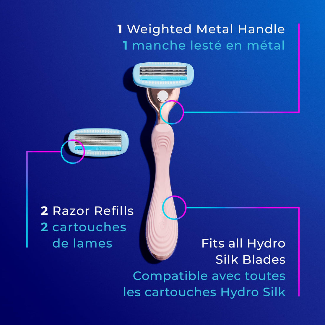 Schick Hydro Silk Moisturizing Razor for Women with Premium Rose Gold Metal Handle and 2 Refills