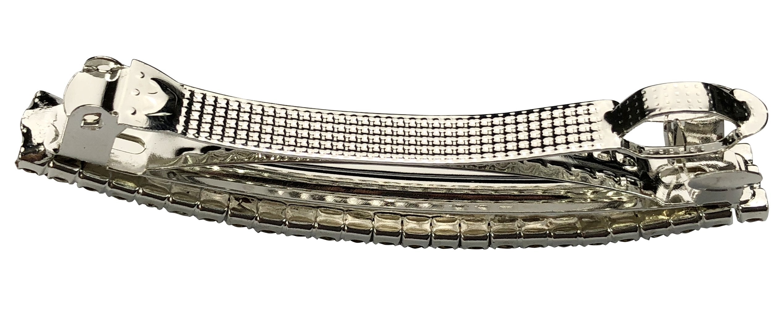 Silver: Mandi Home Gold, Silver Tone French Barrette Hair Clips, 2.76 Inch, Rhinestone Crystal Hair Pins Bow Prong Girl Hair Barrette Bows, 2 Pack (Silver)