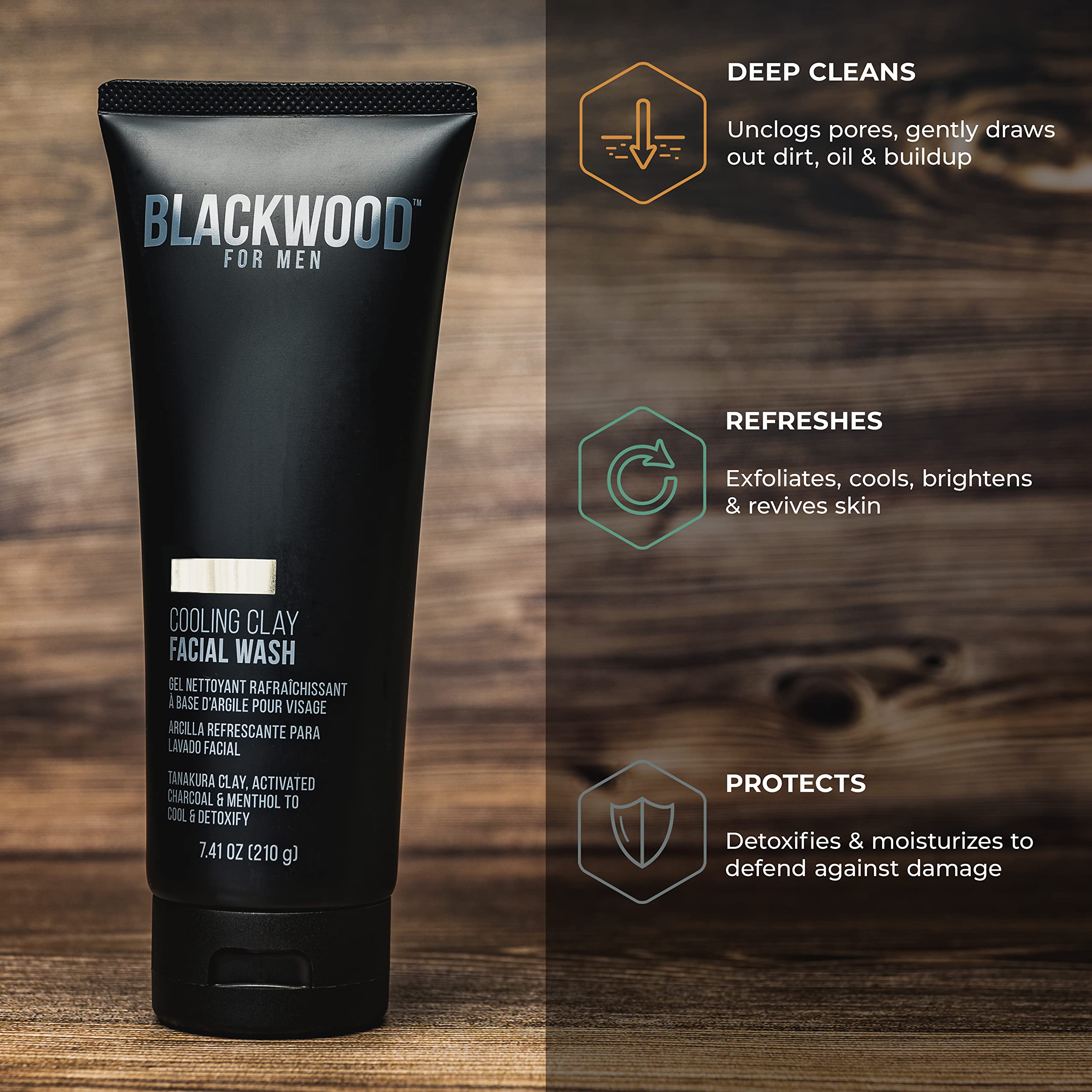 Blackwood For Men Cooling Clay Facial Wash Tube, 7.41 fl. oz.