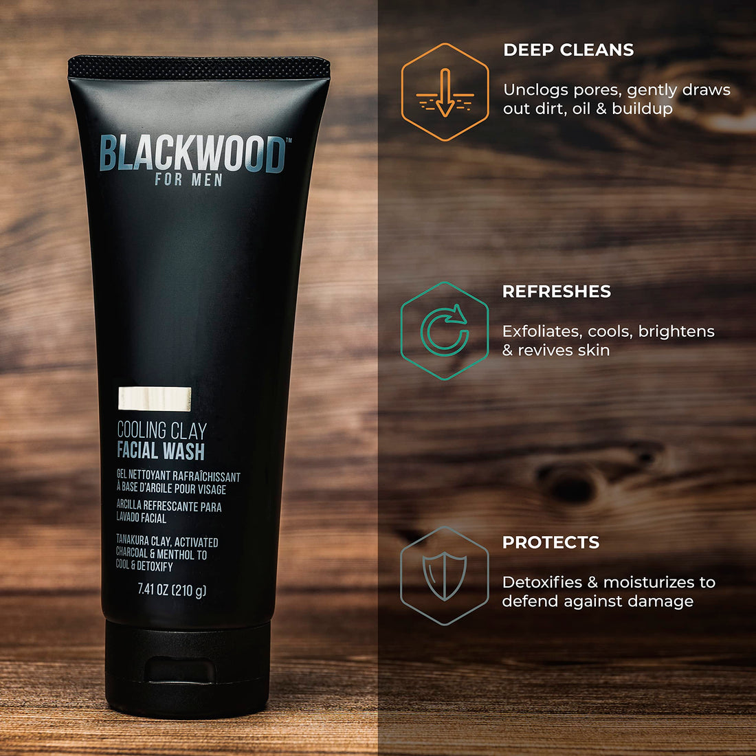 Blackwood For Men Cooling Clay Facial Wash Tube, 7.41 fl. oz.