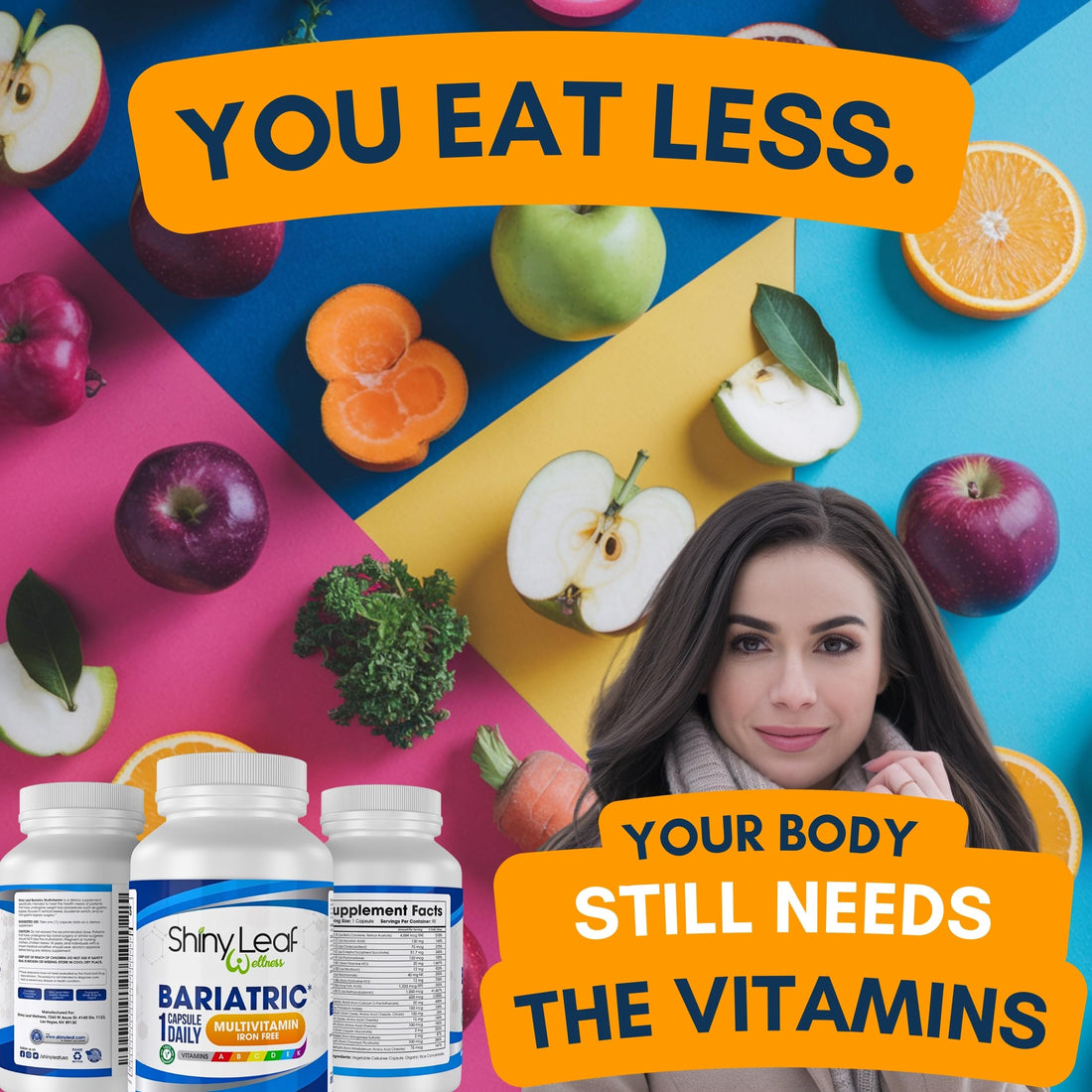 Shiny Leaf Bariatric Multivitamin Iron-Free Capsules for Post Bariatric Surgery Patients, Once Daily Bariatric Vitamins Without Iron for WLS, Sleeve, Gastric Bypass Surgery (3 Months / 90 Caps)