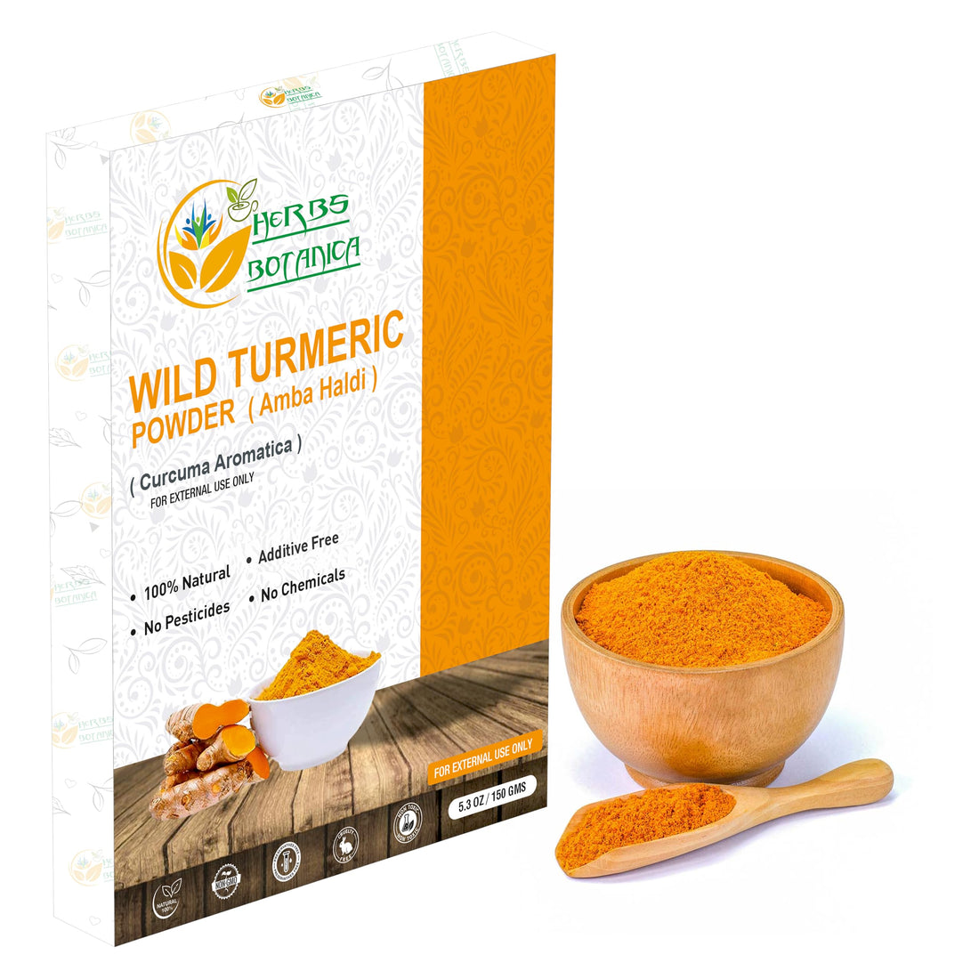 Herbs Botanica Wild Turmeric Powder 100% Pure Kasturi Turmeric for Face, Skin Care & DIY Beauty – Natural Powder for Acne, Dark Spots & Hyperpigmentation 5.3 oz Resealable Pack