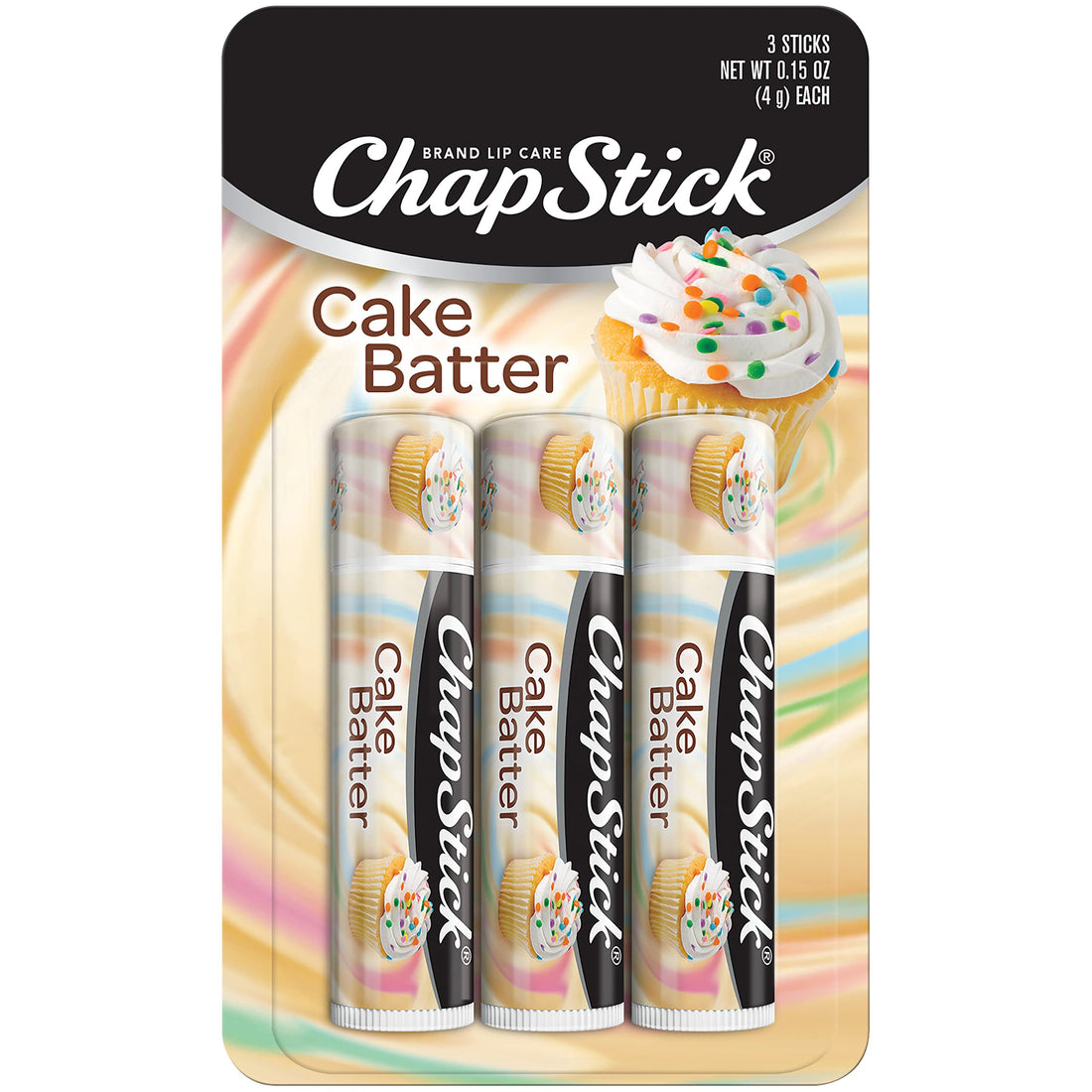 ChapStick Classic Skin Protectant Flavored Lip Balm Tube, Limited Edition, 0.15 Ounce Each (Cake Batter Flavor, 1 Blister Packs of 3 Sticks)